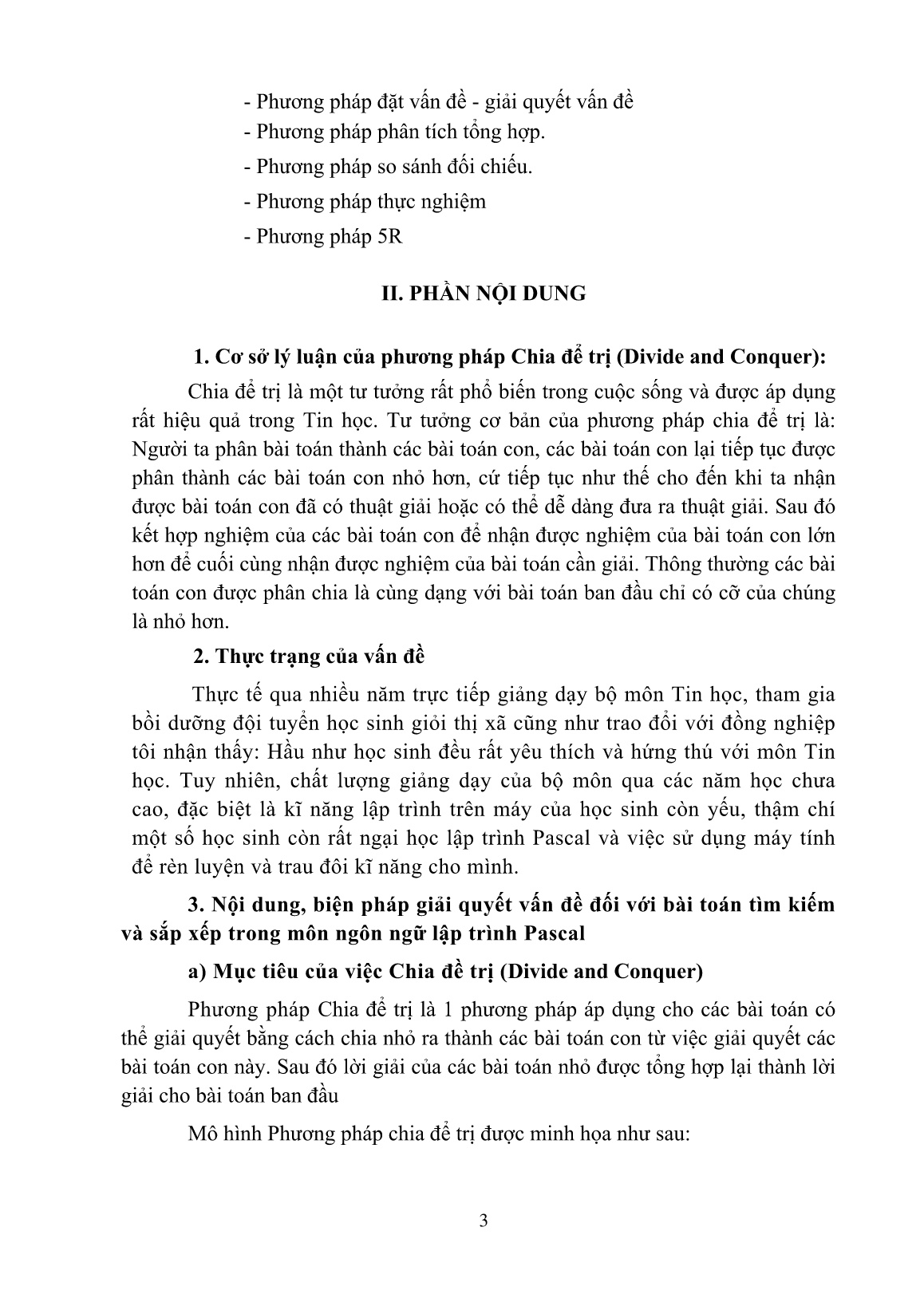 SKKN Phương pháp chia để trị để giải quyết bài toán sắp xếp và tìm kiếm nâng cao trong quá trình bồi dưỡng học sinh giỏi môn lập trình Pascal bậc THCS trang 3