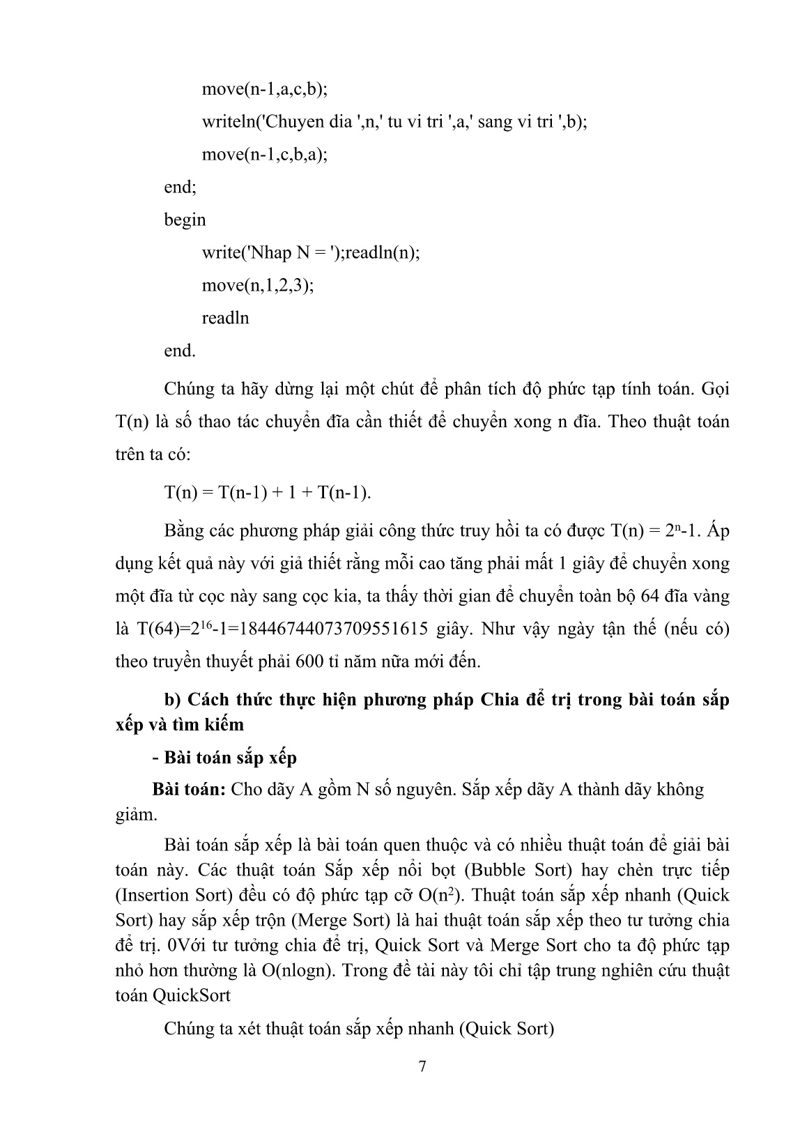 SKKN Phương pháp chia để trị để giải quyết bài toán sắp xếp và tìm kiếm nâng cao trong quá trình bồi dưỡng học sinh giỏi môn lập trình Pascal bậc THCS trang 7