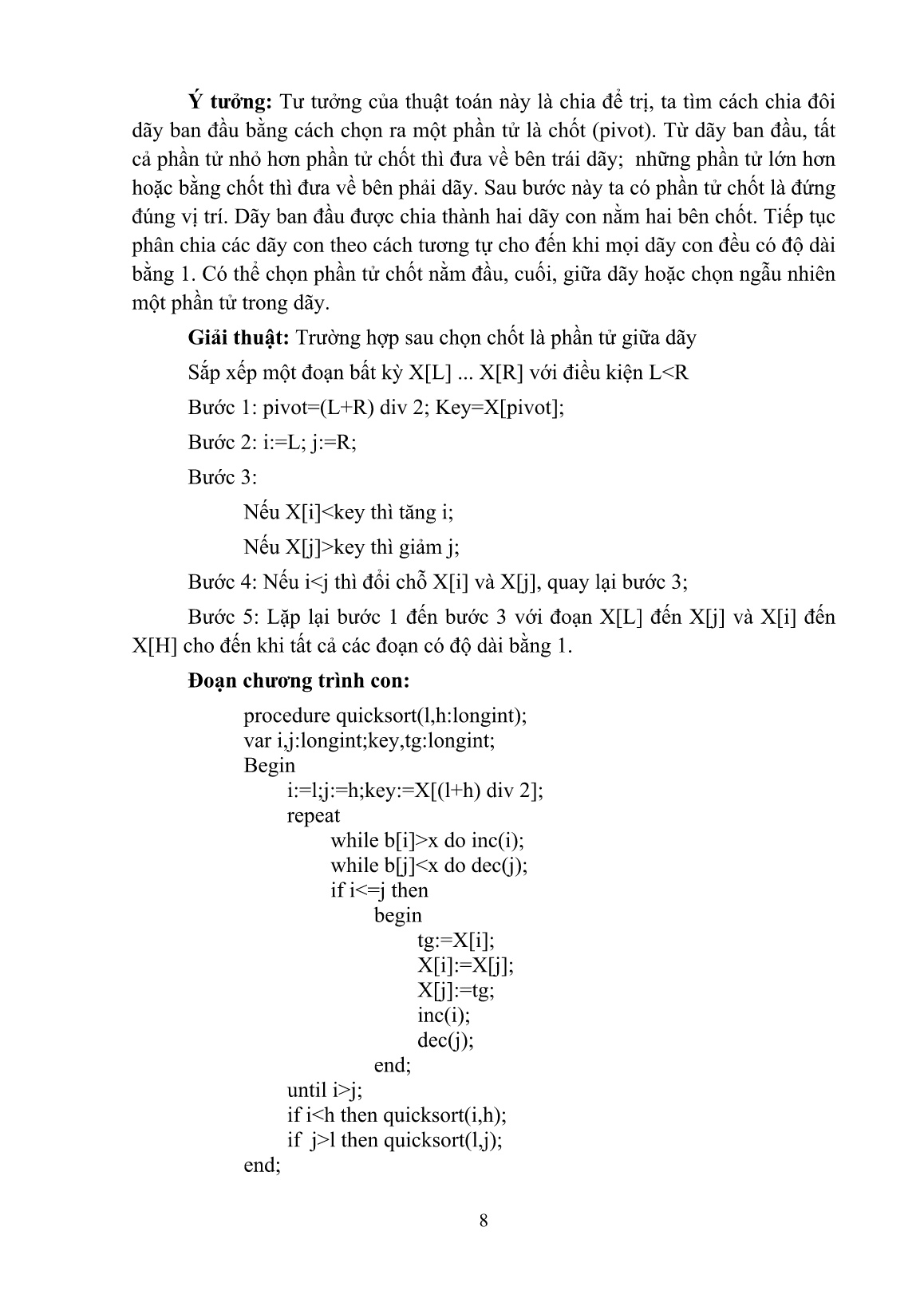 SKKN Phương pháp chia để trị để giải quyết bài toán sắp xếp và tìm kiếm nâng cao trong quá trình bồi dưỡng học sinh giỏi môn lập trình Pascal bậc THCS trang 8