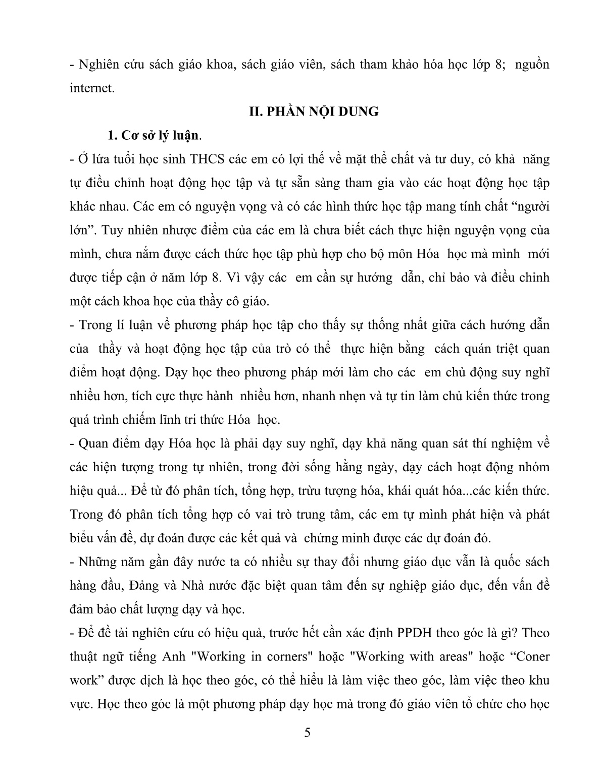 SKKN Sử dụng phương pháp dạy học theo góc trong môn Hóa học nhằm phát huy tính tích cực chủ động của học sinh cấp THCS ở trường THCS Ngô Mây trang 5