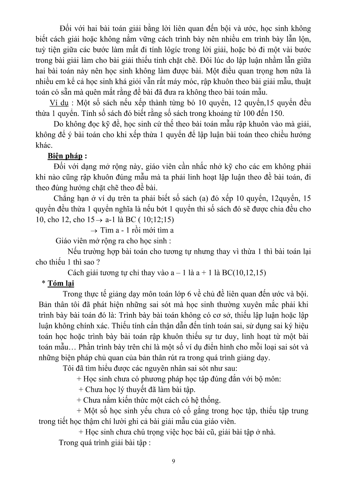 Sáng kiến kinh nghiệm Một số biện pháp khắc phục những sai sót khi giải toán liên quan đến bội và ước trang 9