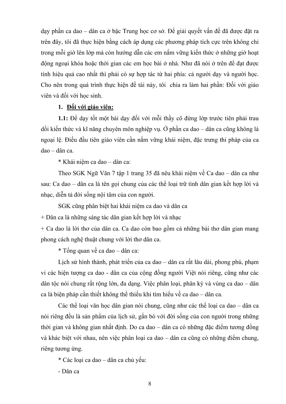 SKKN Một số phương pháp dạy học tích cực nâng cao chất lượng giảng dạy phần ca dao, dân ca ở bậc Trung học cơ sở trang 8