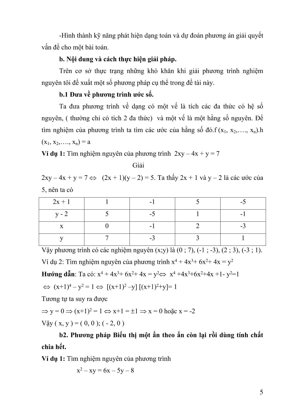 SKKN Một số phương pháp giải phương trình nghiệm nguyên nhằm nâng cao chất lượng học sinh giỏi trang 5