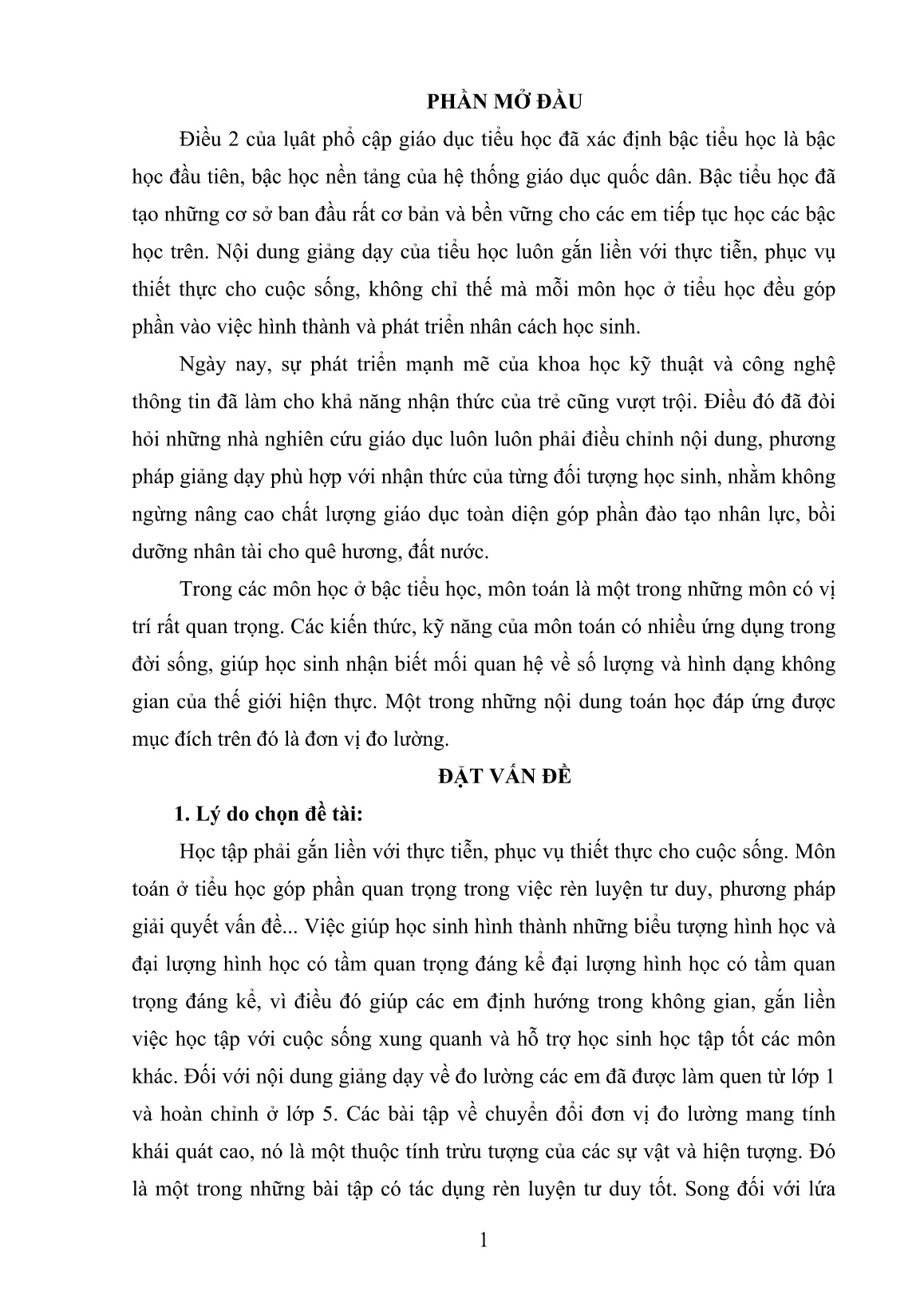 Sáng kiến kinh nghiệm Rèn kỹ năng đổi đơn vị đo đại lượng cho học sinh DTTS lớp 5A1 Trường Tiểu học Lê Lợi trang 1