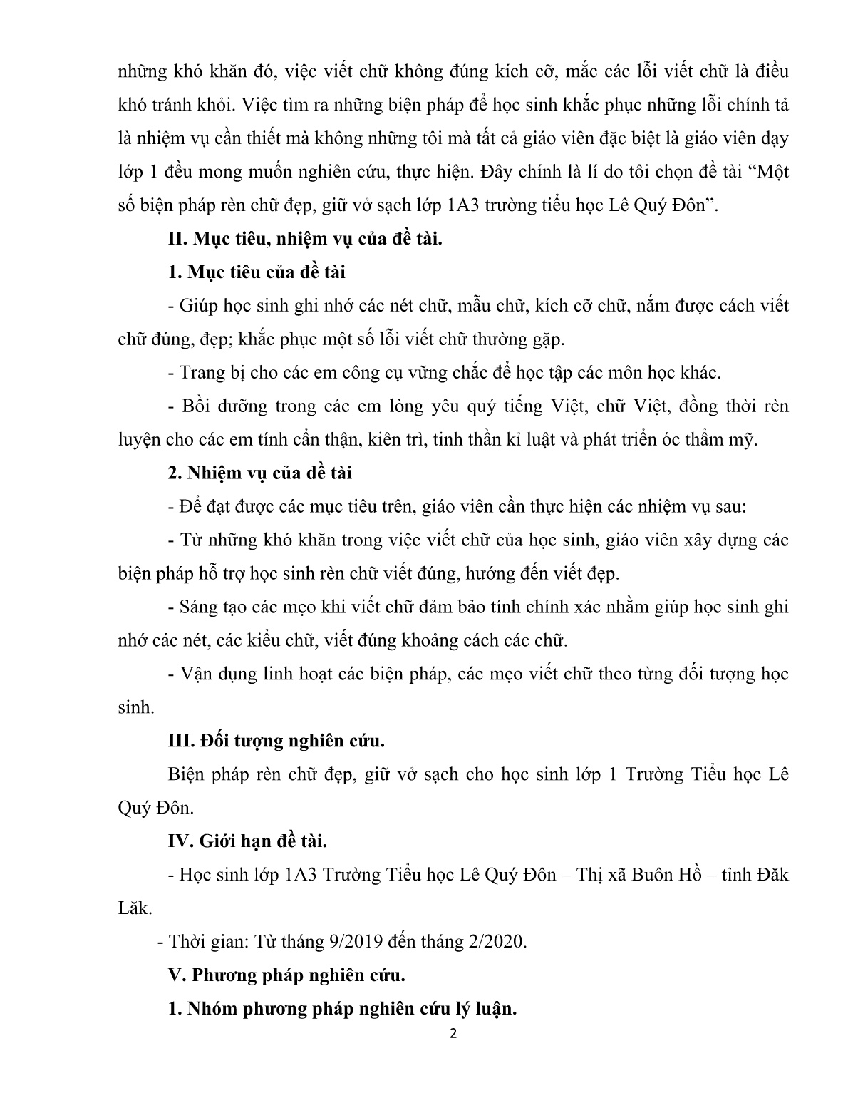 Sáng kiến kinh nghiệm Một số biện pháp rèn chữ đẹp, giữ vở sạch lớp 1A3 trường tiểu học Lê Quý Đôn trang 2