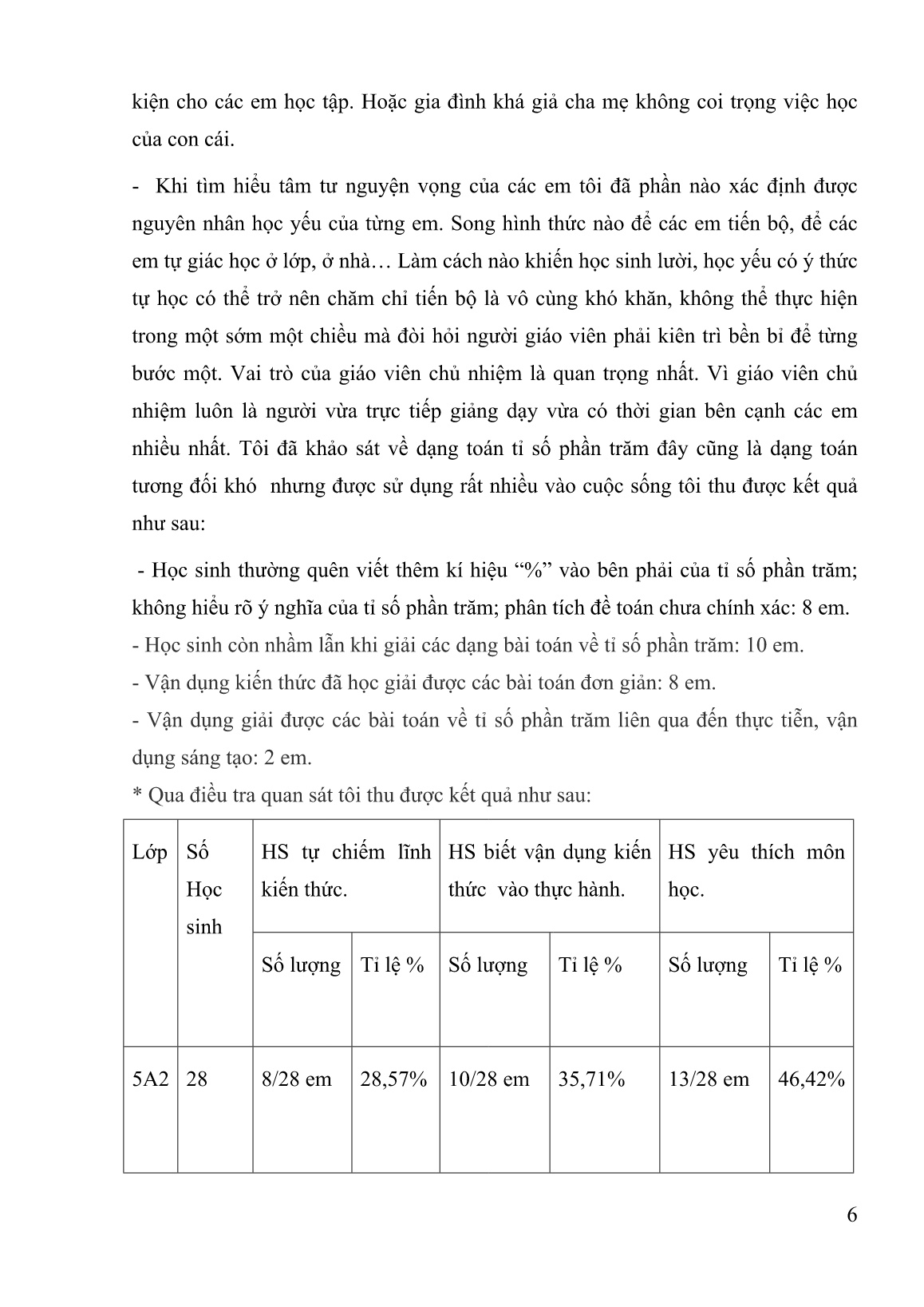 SKKN Một số biện pháp giúp học sinh học tốt, vận dụng được vào thực tiễn các dạng toán về tỉ số phần trăm cho học sinh lớp 5A2 trường tiểu học Lê Quý Đôn trang 6