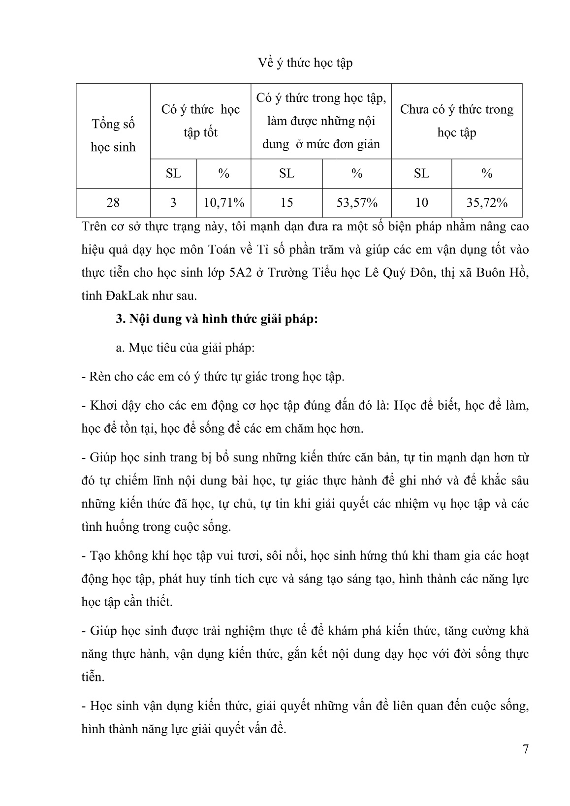 SKKN Một số biện pháp giúp học sinh học tốt, vận dụng được vào thực tiễn các dạng toán về tỉ số phần trăm cho học sinh lớp 5A2 trường tiểu học Lê Quý Đôn trang 7