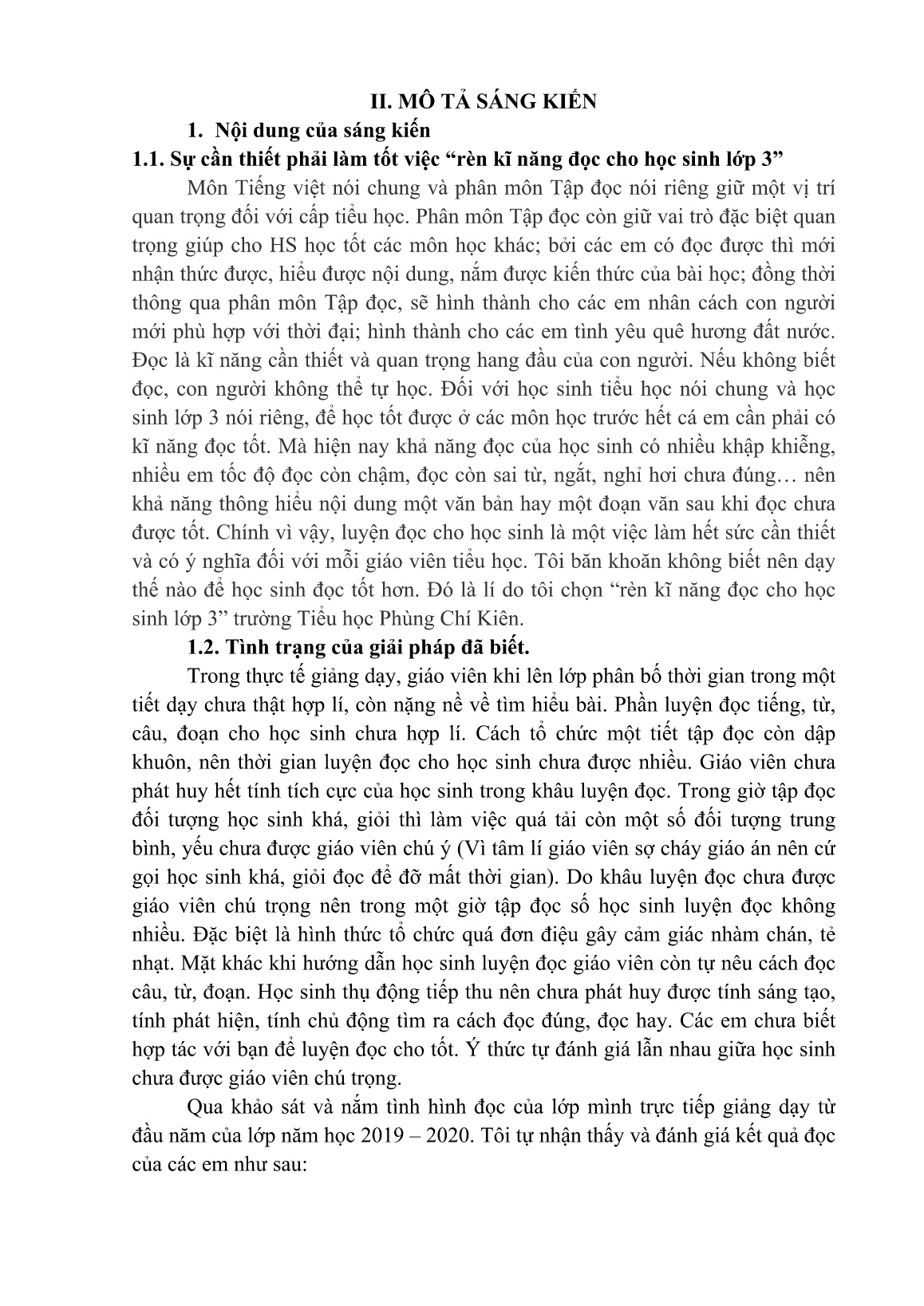 SKKN Rèn kĩ năng đọc cho học sinh lớp 3 trường Tiểu học Phùng Chí Kiên, Thành phố Bắc Kạn, tỉnh Bắc Kạn trang 2