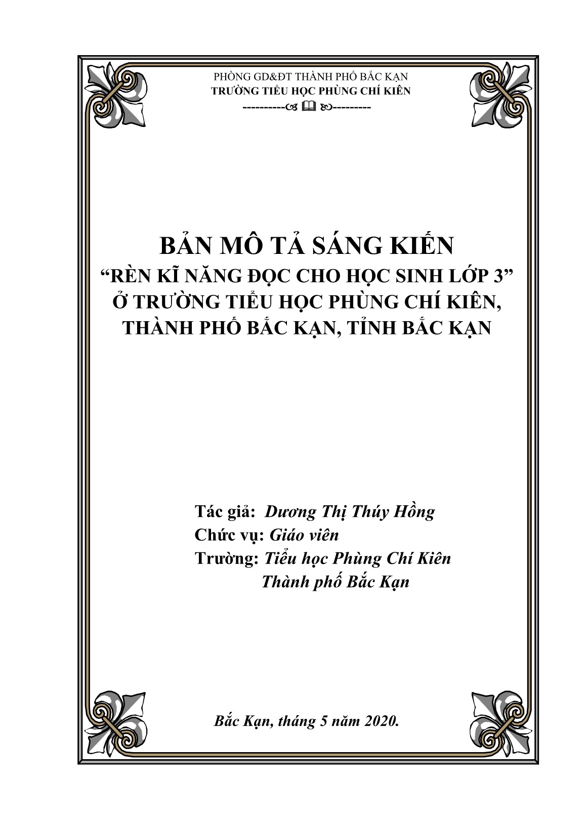 SKKN Rèn kĩ năng đọc cho học sinh lớp 3 trường Tiểu học Phùng Chí Kiên, Thành phố Bắc Kạn, tỉnh Bắc Kạn trang 7