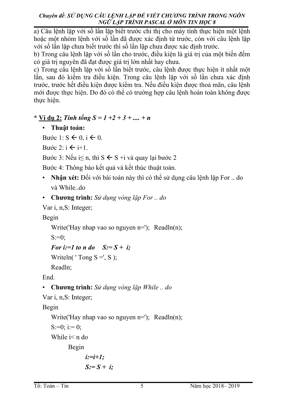 Sáng kiến kinh nghiệm Sử dụng câu lệnh lặp để viết chương trình trong ngôn ngữ lập trình Pascal ở môn Tin học 8 trang 5