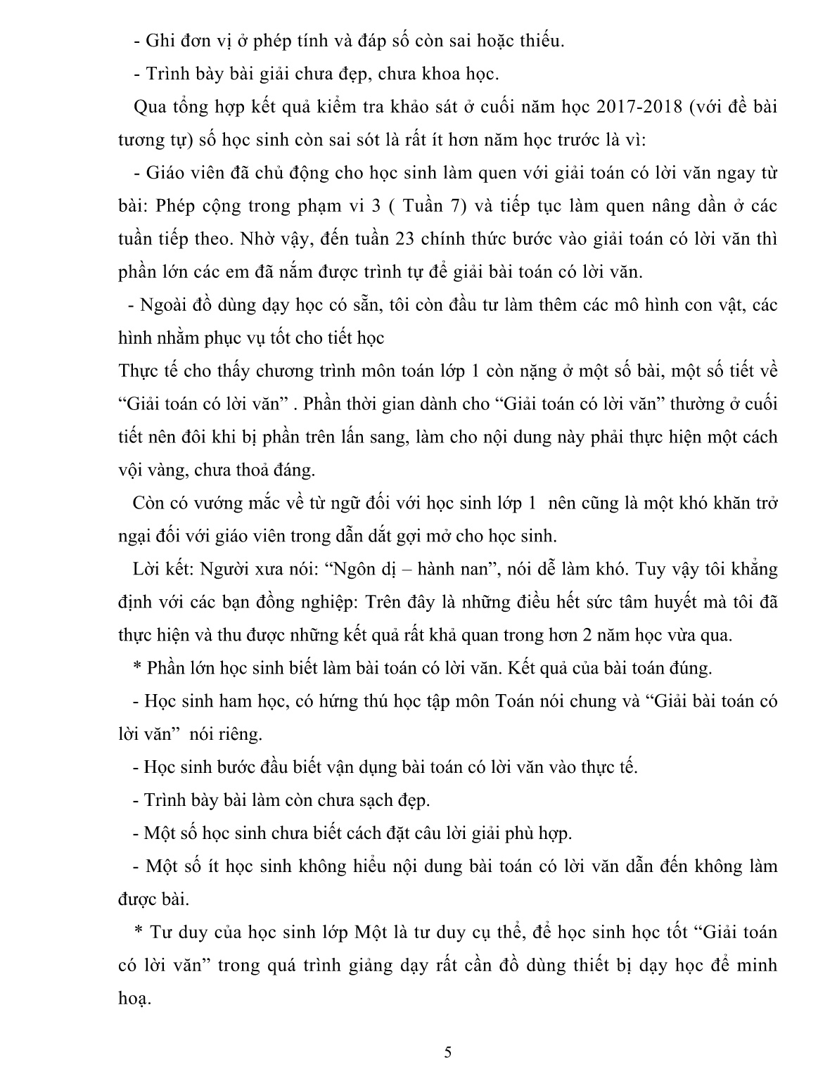 SKKN Nâng cao chất lượng giảng dạy mạch kiến thức“Giải toán có lời văn”ở lớp 1A trường tiểu học Nguyễn Bá Ngọc năm học 2017-2018 trang 5
