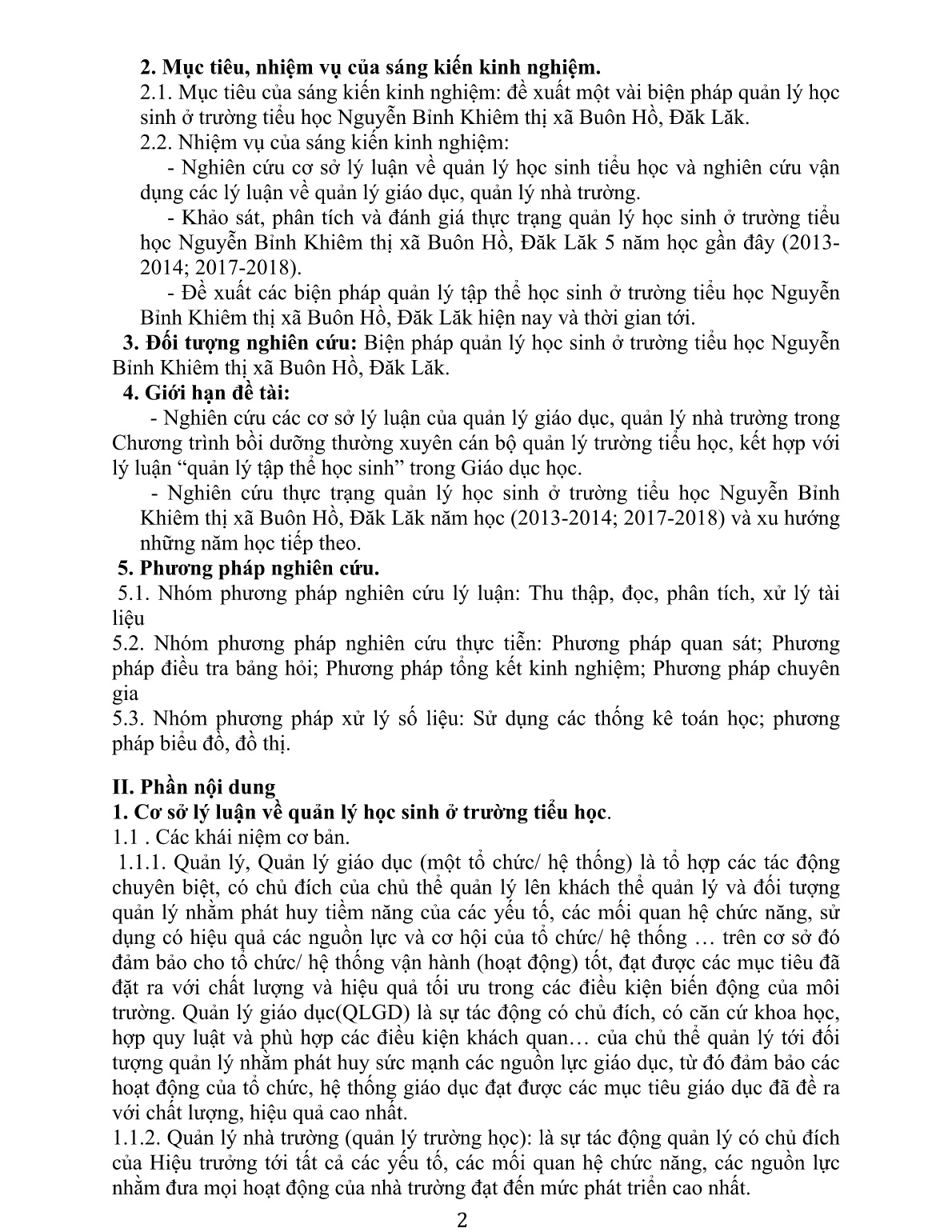 SKKN Một vài biện pháp quản lý học sinh ở trường tiểu học Nguyễn Bỉnh Khiêm, Thị xã Buôn Hồ, Đăk Lăk trang 2