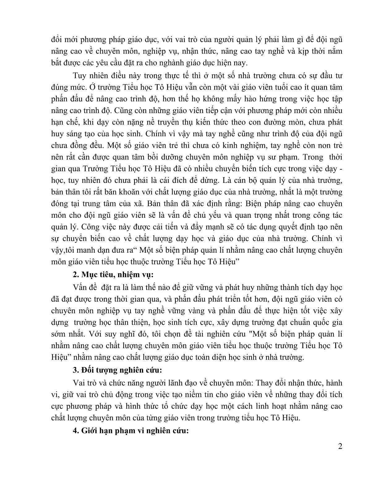 SKKN Một số biện pháp quản lí nhằm nâng cao chất lượng chuyên môn giáo viên tiểu học thuộc trường Tiểu học Tô Hiệu trang 2