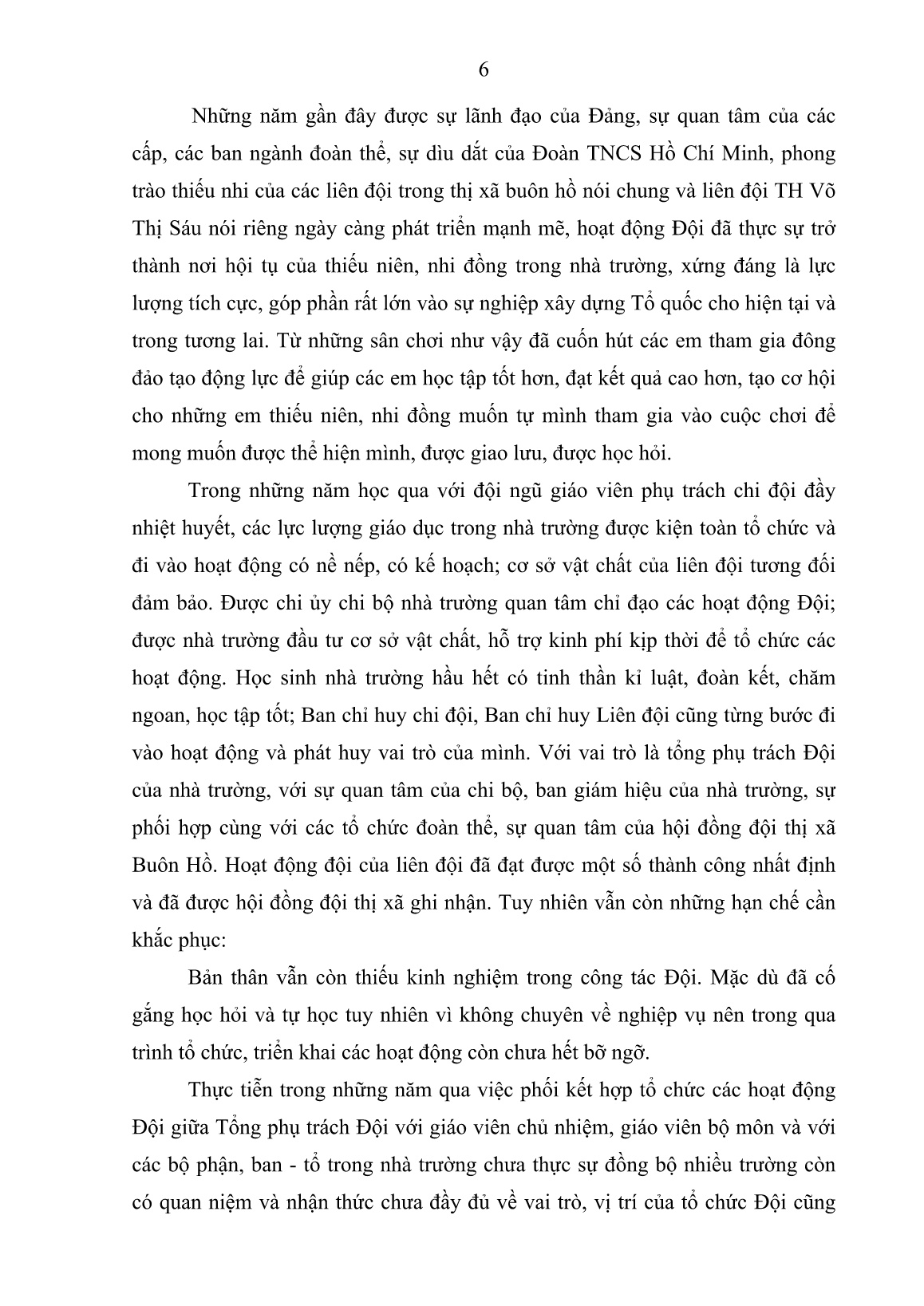 Sáng kiến kinh nghiệm Một số biện pháp nâng cao chất lượng hoạt động Đội ở trường Tiểu học Võ Thị Sáu trang 6