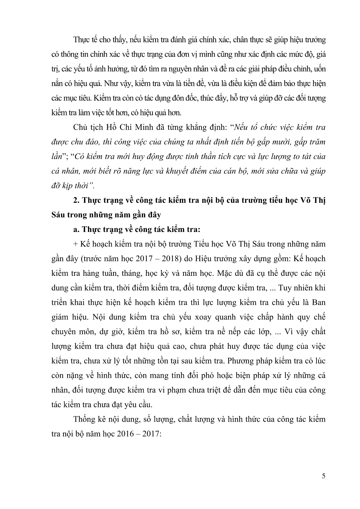 Sáng kiến kinh nghiệm Một số kinh nghiệm trong công tác kiểm tra nội bộ trường tiểu học Võ Thị Sáu trang 5