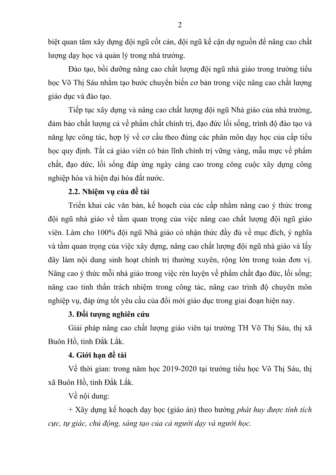 Sáng kiến kinh nghiệm Giải pháp nâng cao chất lượng giáo viên tại trường TH Võ Thị Sáu, Thị xã Buôn Hồ, tỉnh Đắk Lắk trang 2