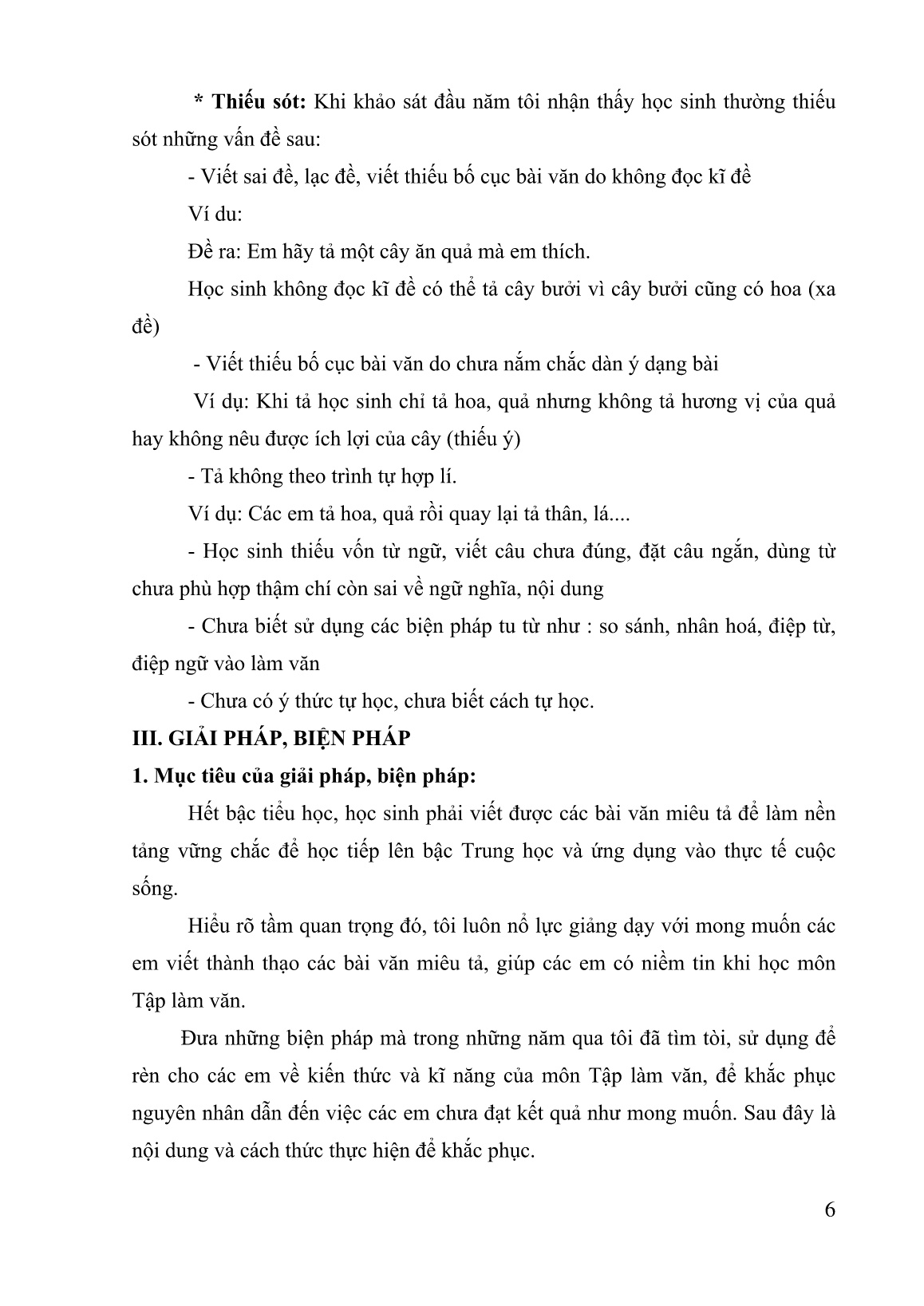 Sáng kiến kinh nghiệm Một số biện pháp giúp học sinh Lớp 4 học tốt văn miêu tả ở tại trường Tiểu học Võ Thị Sáu trang 6