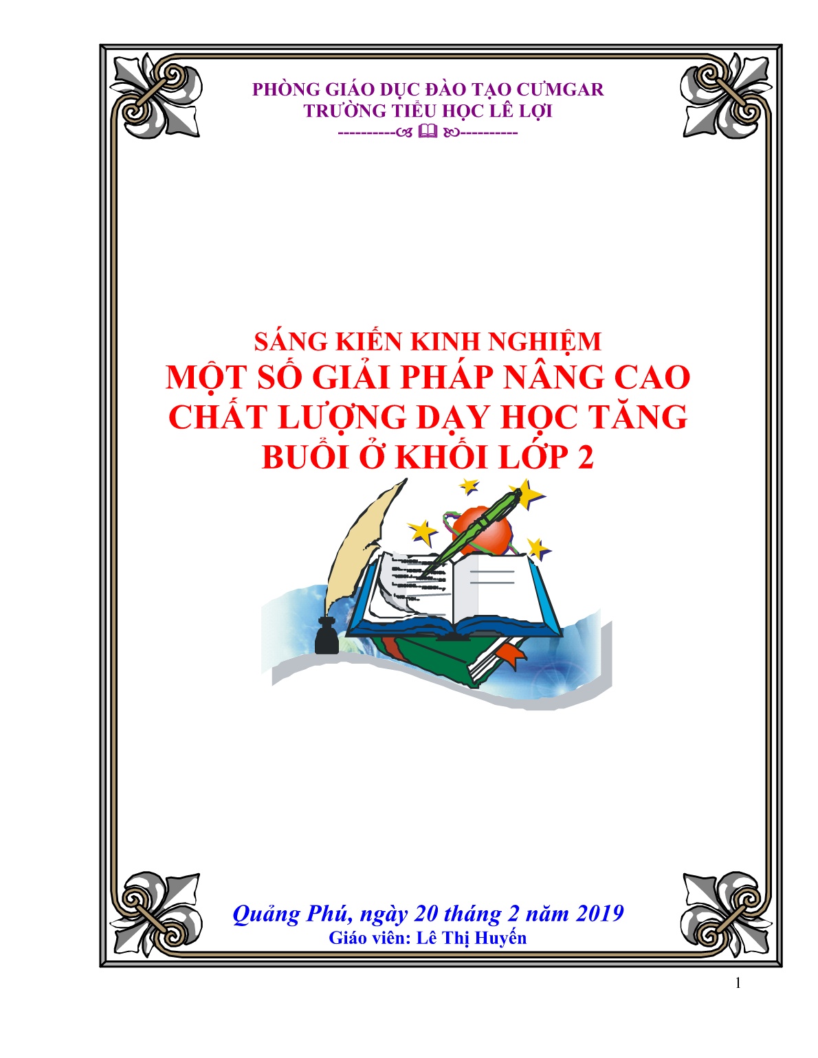 Sáng kiến kinh nghiệm Một số giải pháp nâng cao chất lượng dạy học tăng buổi ở Khối 2 trường Tiểu học Lê Lợi trang 1