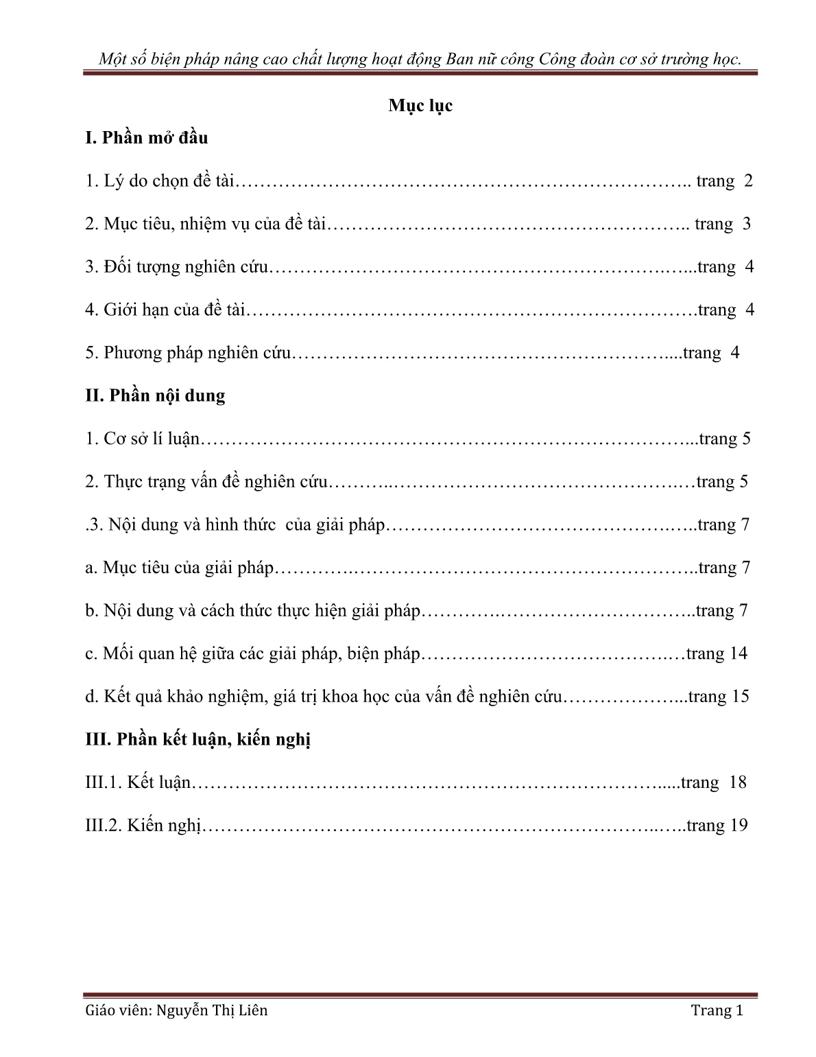 Sáng kiến kinh nghiệm Một số biện pháp nâng cao chất lượng hoạt động Ban nữ công Công đoàn cơ sở trường học trang 1