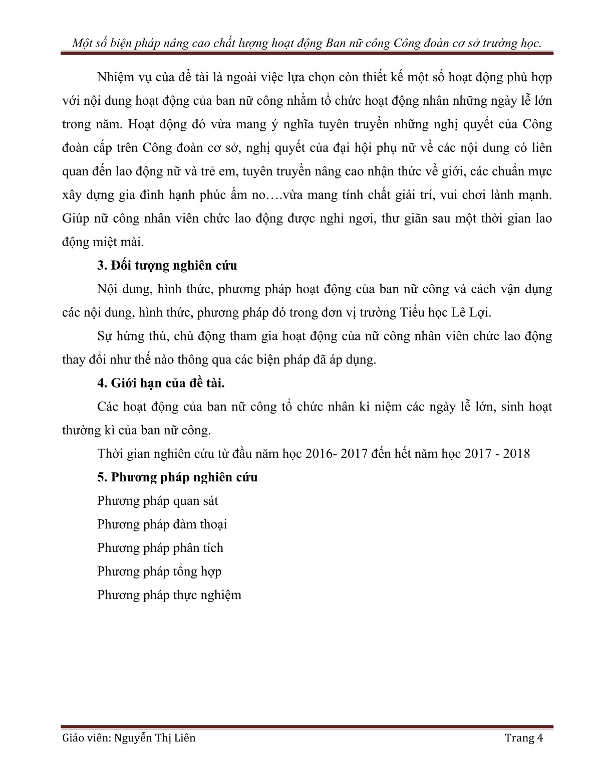 Sáng kiến kinh nghiệm Một số biện pháp nâng cao chất lượng hoạt động Ban nữ công Công đoàn cơ sở trường học trang 4