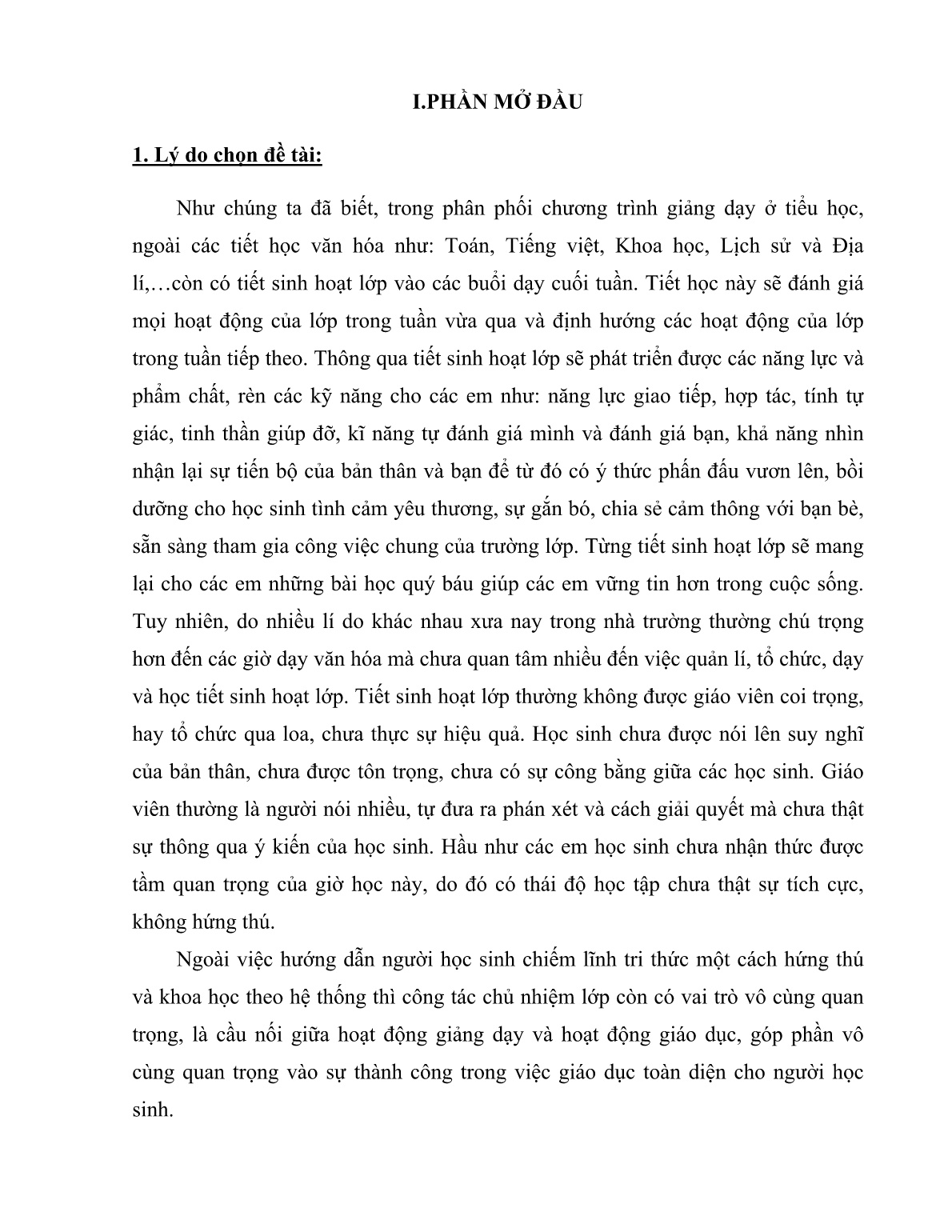 Sáng kiến kinh nghiệm Xây dựng tiết sinh hoạt lớp tích cực - thoải mái - hứng thú - hiệu quả trang 1