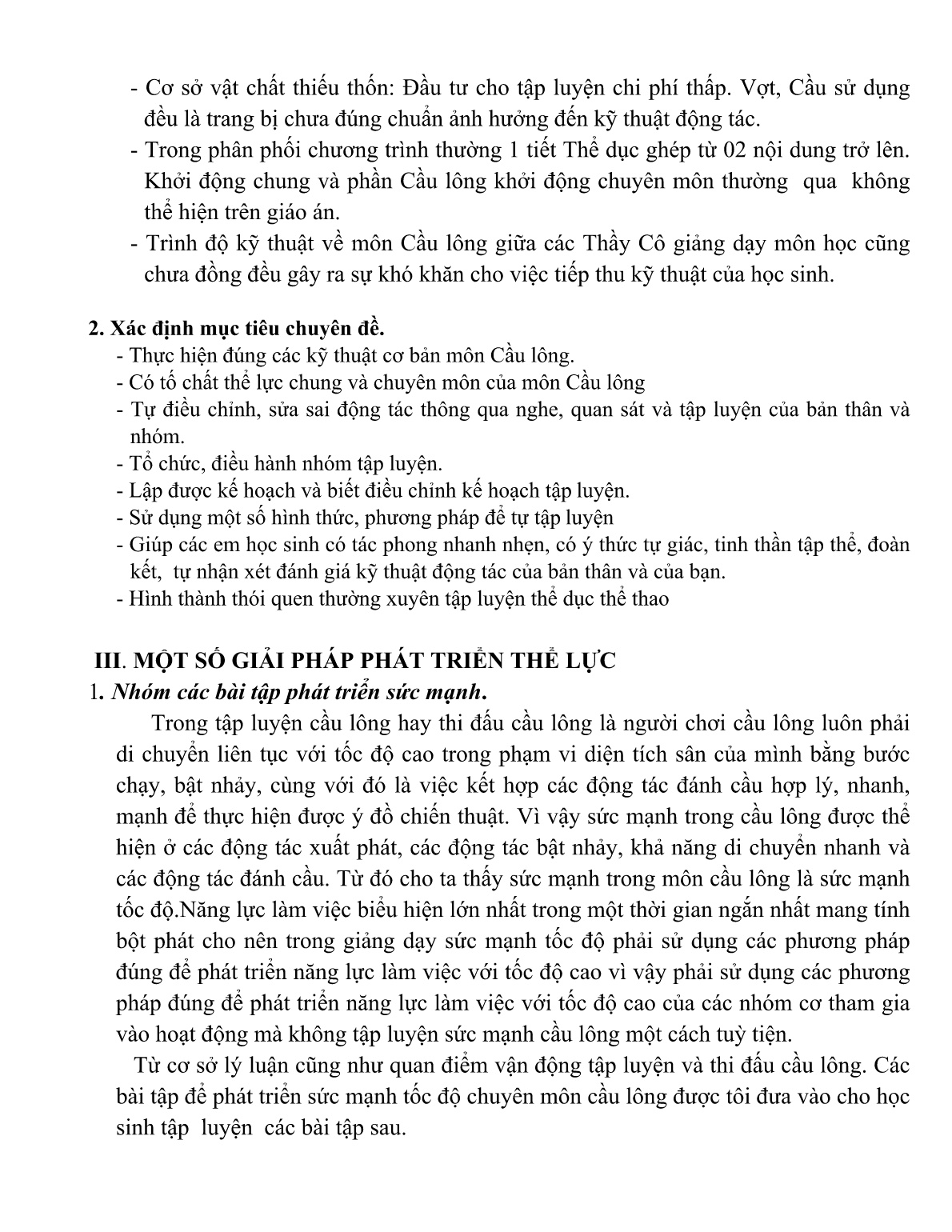 Sáng kiến kinh nghiệm Một số giải pháp giúp phát phát triển thể lực ở môn cầu lông cho học sinh Lớp 10 trang 3