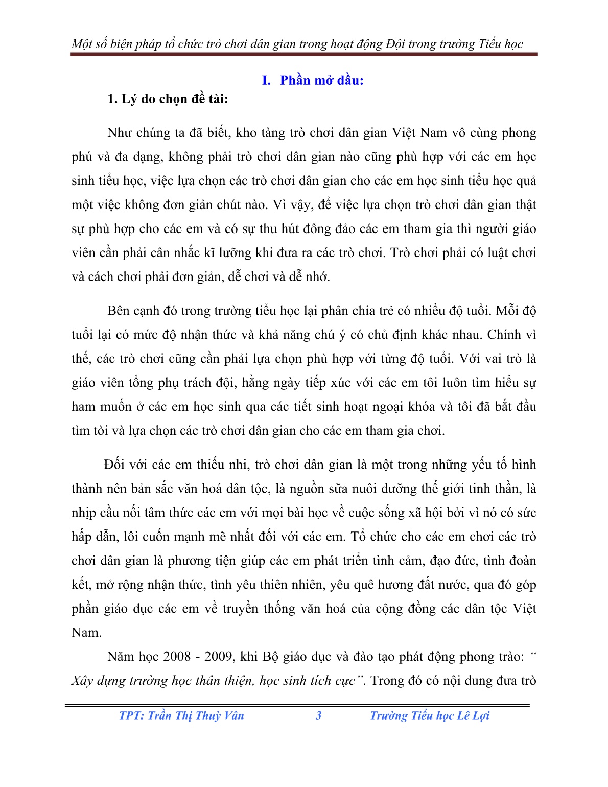 Sáng kiến kinh nghiệm Một số biện pháp tổ chức trò chơi dân gian trong hoạt động Đội trong trường Tiểu học trang 3