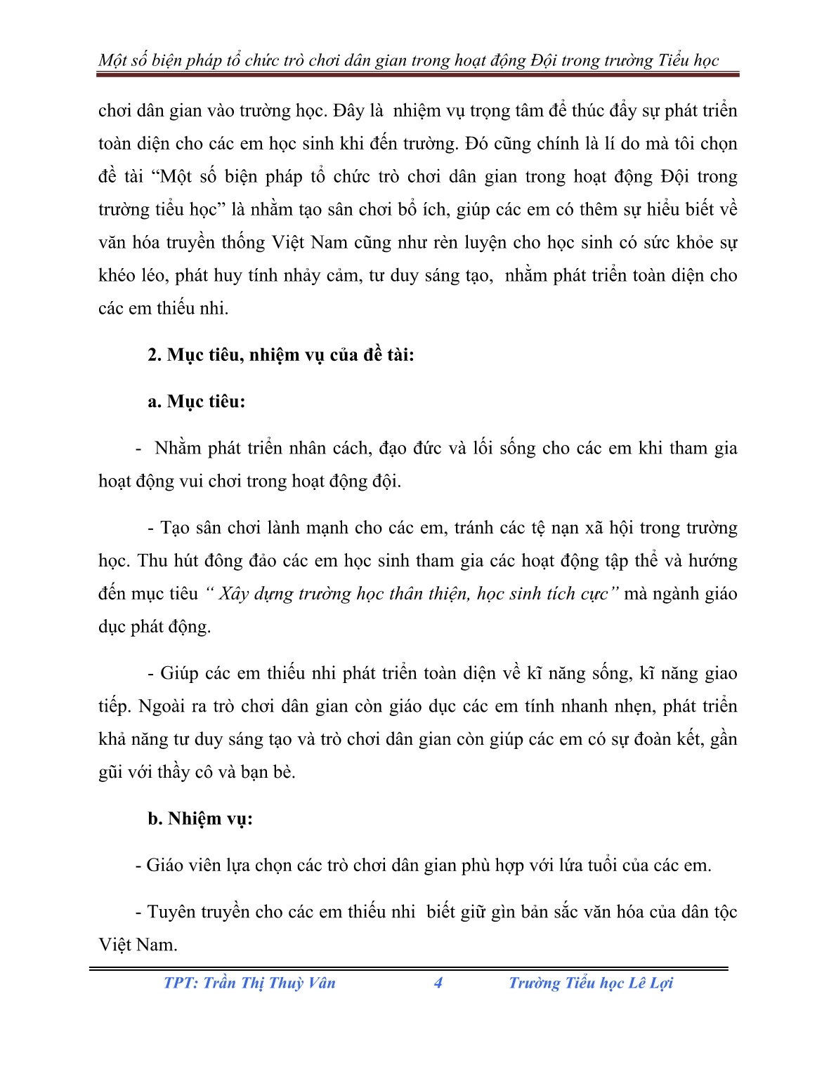 Sáng kiến kinh nghiệm Một số biện pháp tổ chức trò chơi dân gian trong hoạt động Đội trong trường Tiểu học trang 4