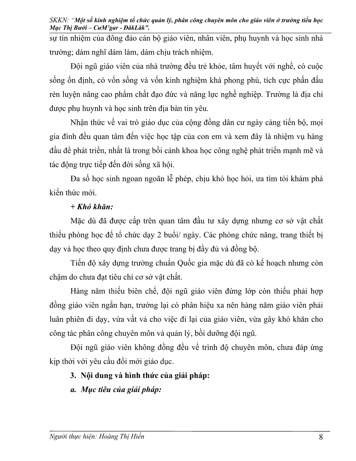 SKKN Một số kinh nghiệm tổ chức quản lý, phân công chuyên môn cho giáo viên ở trường tiểu học Mạc Thị Bưởi - Huyện CưM’gar - Tỉnh ĐăkLăk trang 8