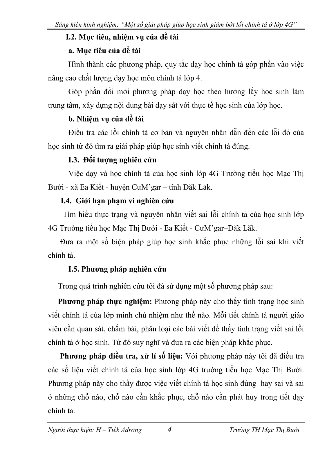 SKKN Một số giải pháp giúp học sinh giảm bớt lỗi chính tả ở Lớp 4G trường TH Mạc Thị Bưởi - Ea Kiết - CưM’gar - Đăk Lăk trang 4