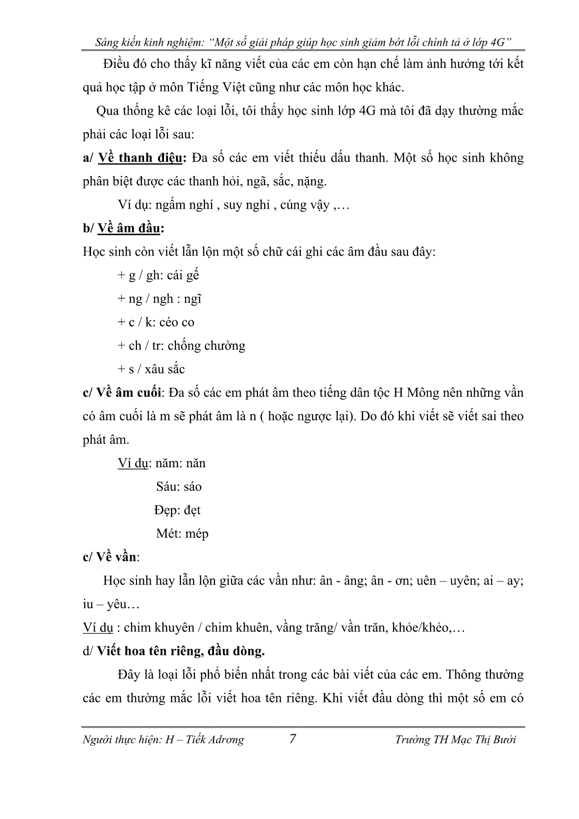 SKKN Một số giải pháp giúp học sinh giảm bớt lỗi chính tả ở Lớp 4G trường TH Mạc Thị Bưởi - Ea Kiết - CưM’gar - Đăk Lăk trang 7