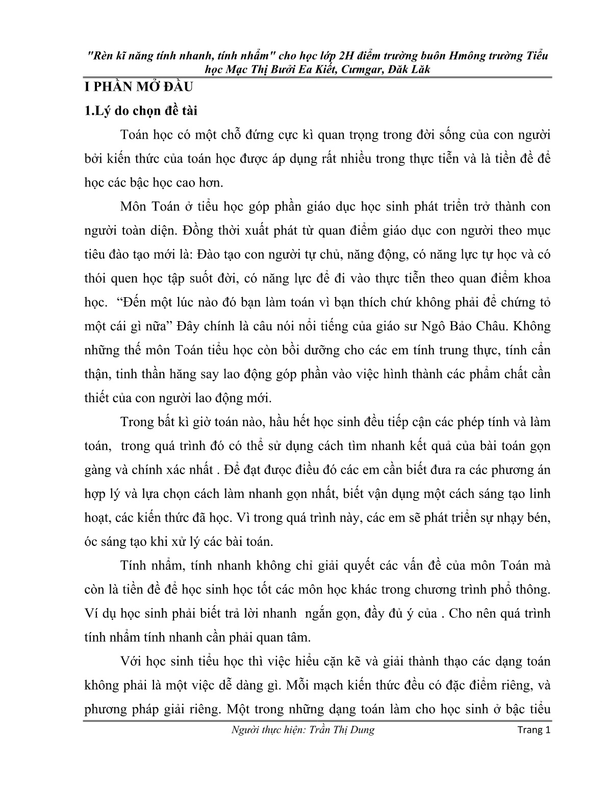 SKKN Rèn kĩ năng tính nhanh, tính nhẩm cho học Lớp 2H điểm trường buôn Hmông trường Tiểu học Mạc Thị Bưởi Ea Kiết, Cưmgar, Đăk Lăk trang 1