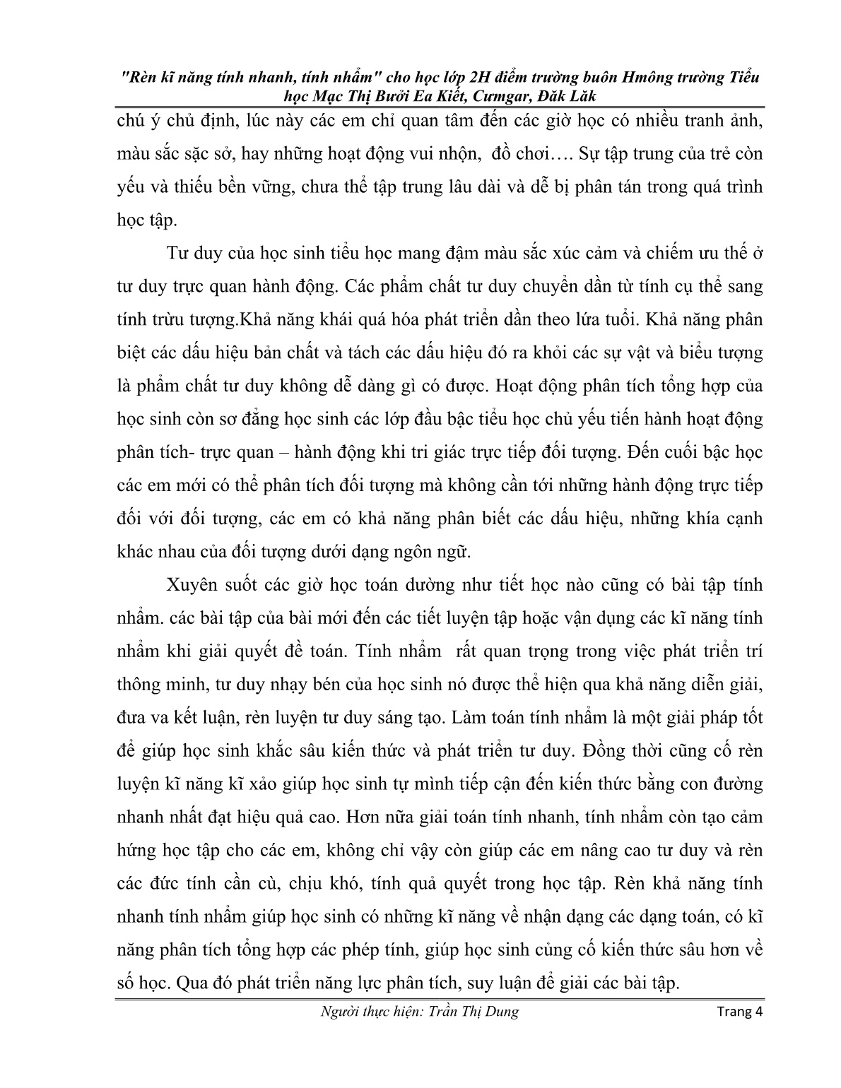 SKKN Rèn kĩ năng tính nhanh, tính nhẩm cho học Lớp 2H điểm trường buôn Hmông trường Tiểu học Mạc Thị Bưởi Ea Kiết, Cưmgar, Đăk Lăk trang 4