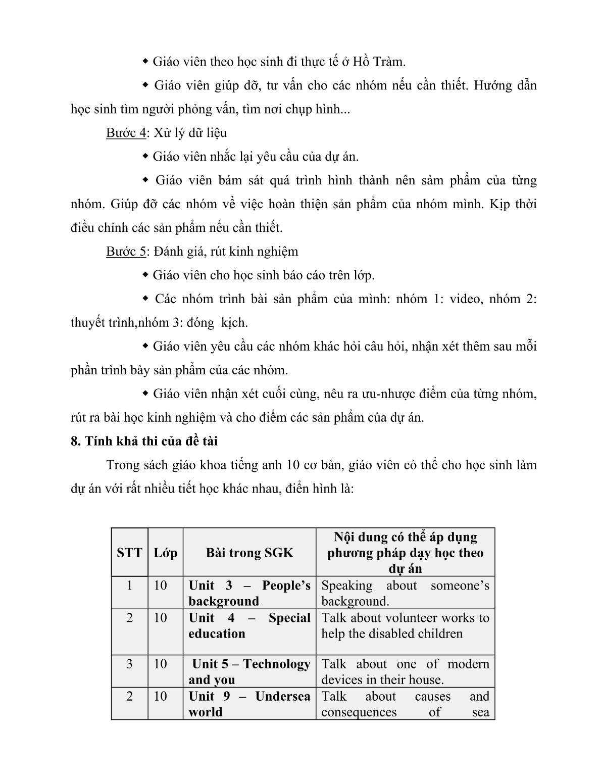 Tham luận Phương pháp dạy học theo dự án với kỹ năng Speaking Khối 10 ở trường THPT Hòa Bình trang 8