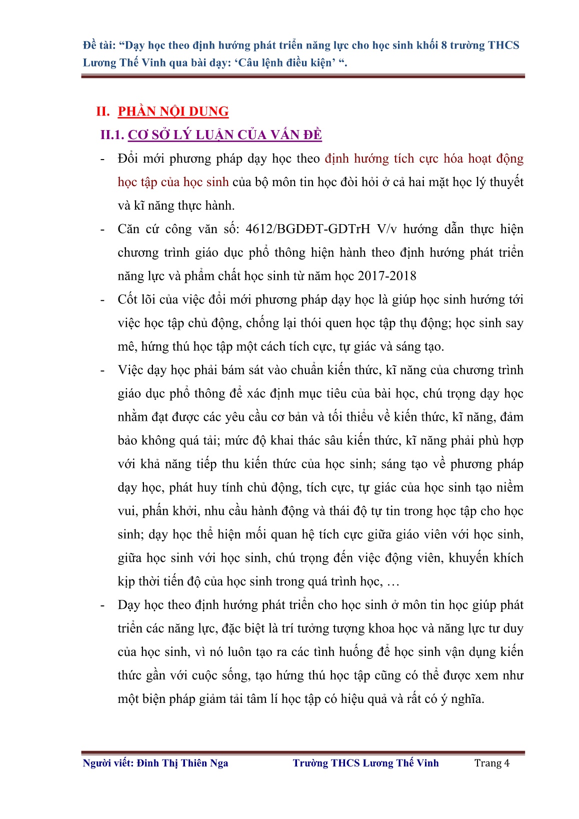 SKKN Dạy học theo định hướng phát triển năng lực cho học sinh Khối 8 trường THCS Lương Thế Vinh qua bài dạy Câu lệnh điều kiện trang 4