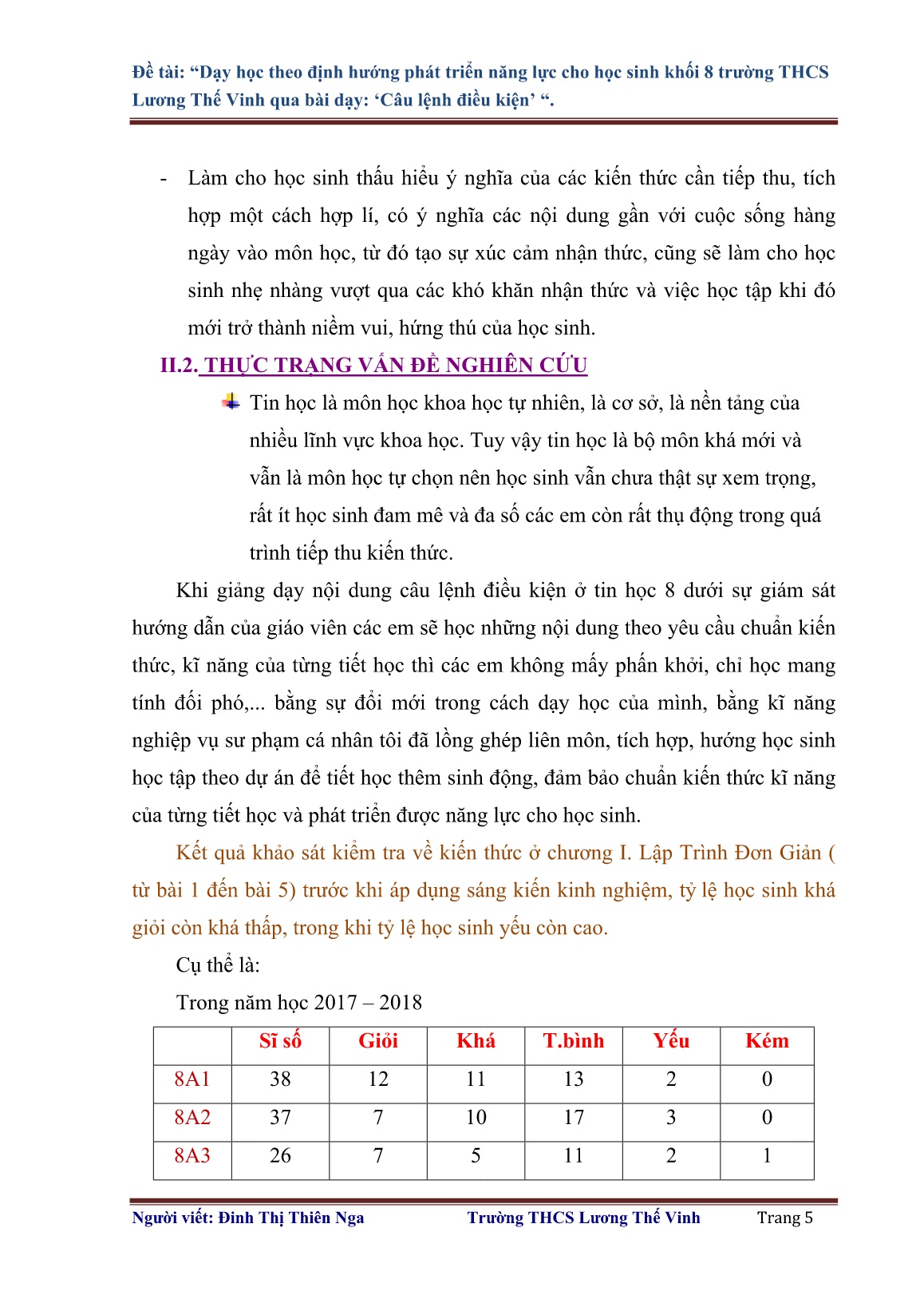 SKKN Dạy học theo định hướng phát triển năng lực cho học sinh Khối 8 trường THCS Lương Thế Vinh qua bài dạy Câu lệnh điều kiện trang 5