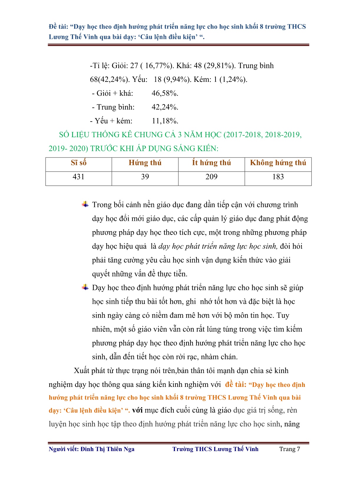 SKKN Dạy học theo định hướng phát triển năng lực cho học sinh Khối 8 trường THCS Lương Thế Vinh qua bài dạy Câu lệnh điều kiện trang 7