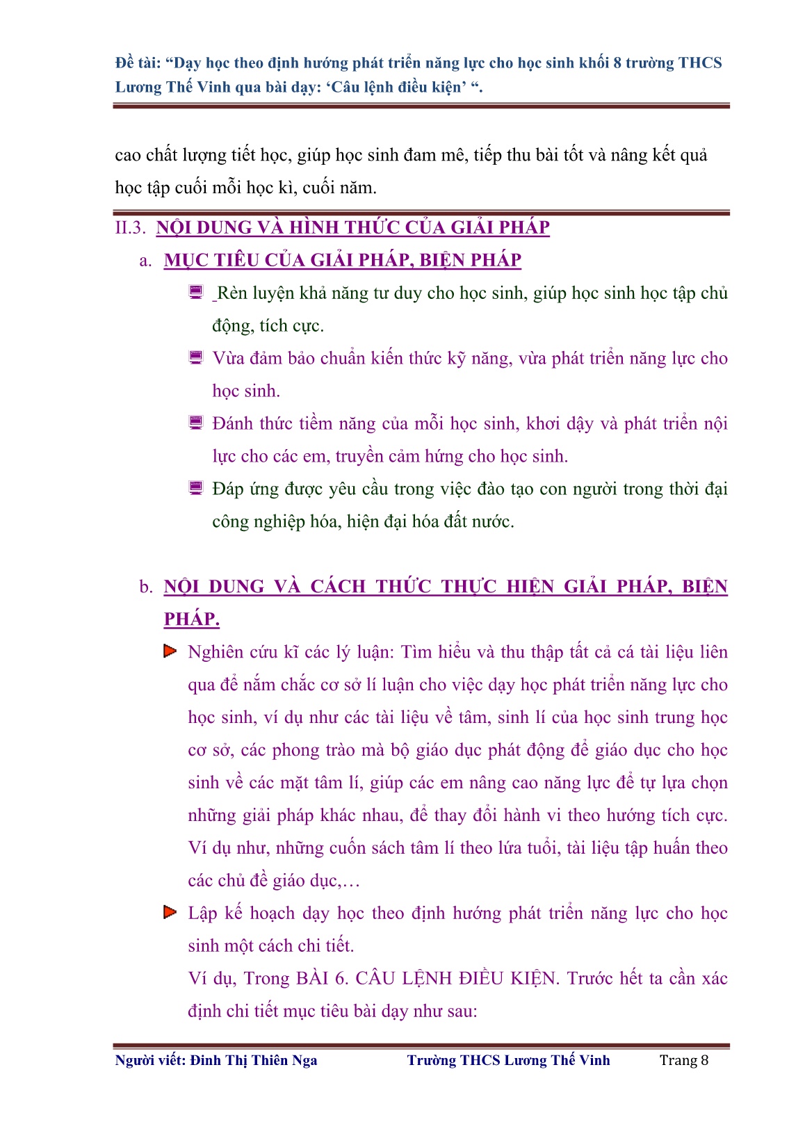 SKKN Dạy học theo định hướng phát triển năng lực cho học sinh Khối 8 trường THCS Lương Thế Vinh qua bài dạy Câu lệnh điều kiện trang 8