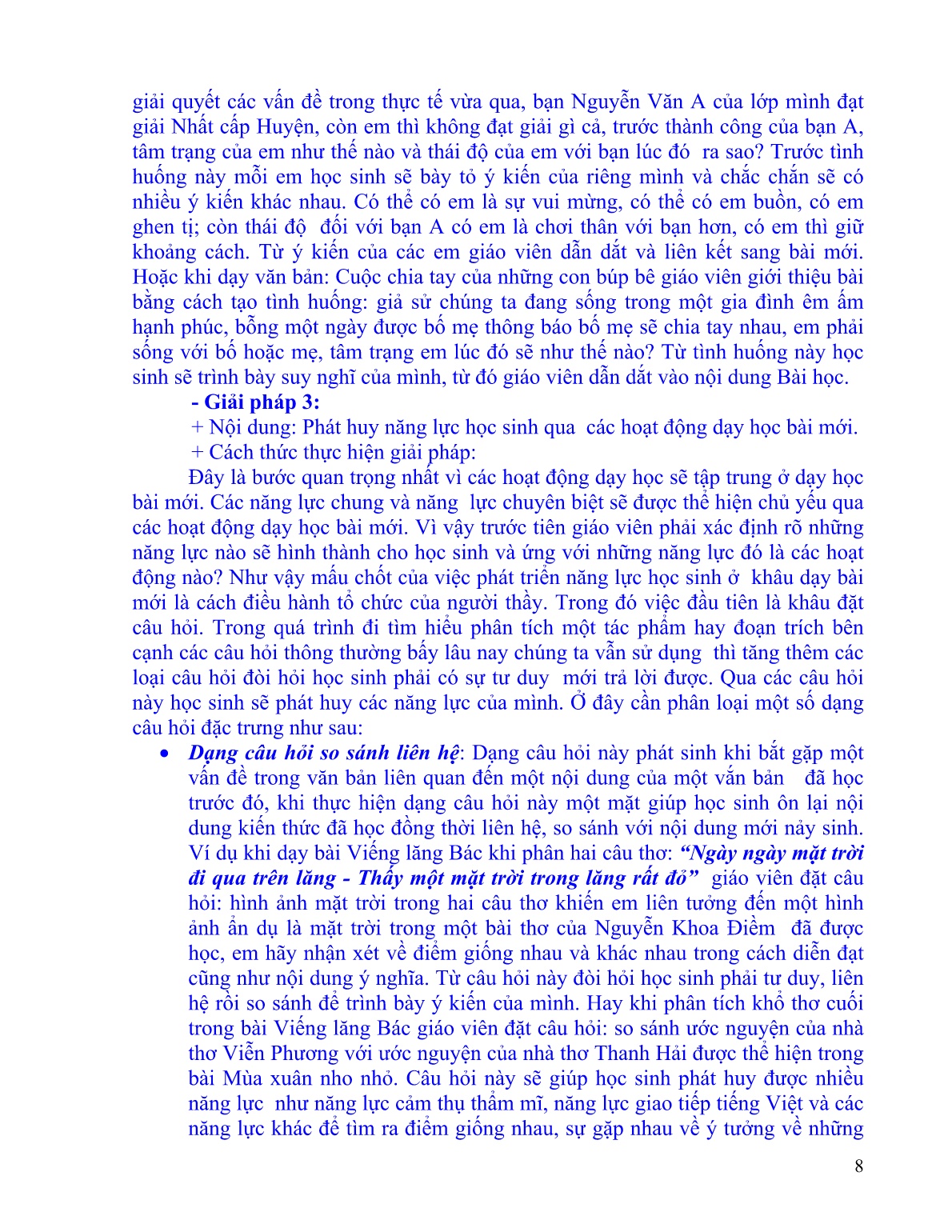 SKKN Một số kinh nghiệm tổ chức các hoạt động dạy học theo định hướng phát triển năng lực khi dạy Văn bản ở môn Ngữ văn bậc Trung học cơ sở trang 8