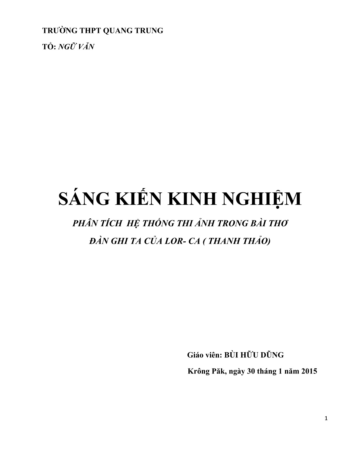 Sáng kiến kinh nghiệm Phân tích hệ thống thi ảnh trong bài thơ đàn ghi ta của Lor-ca (Thanh Thảo) trang 1