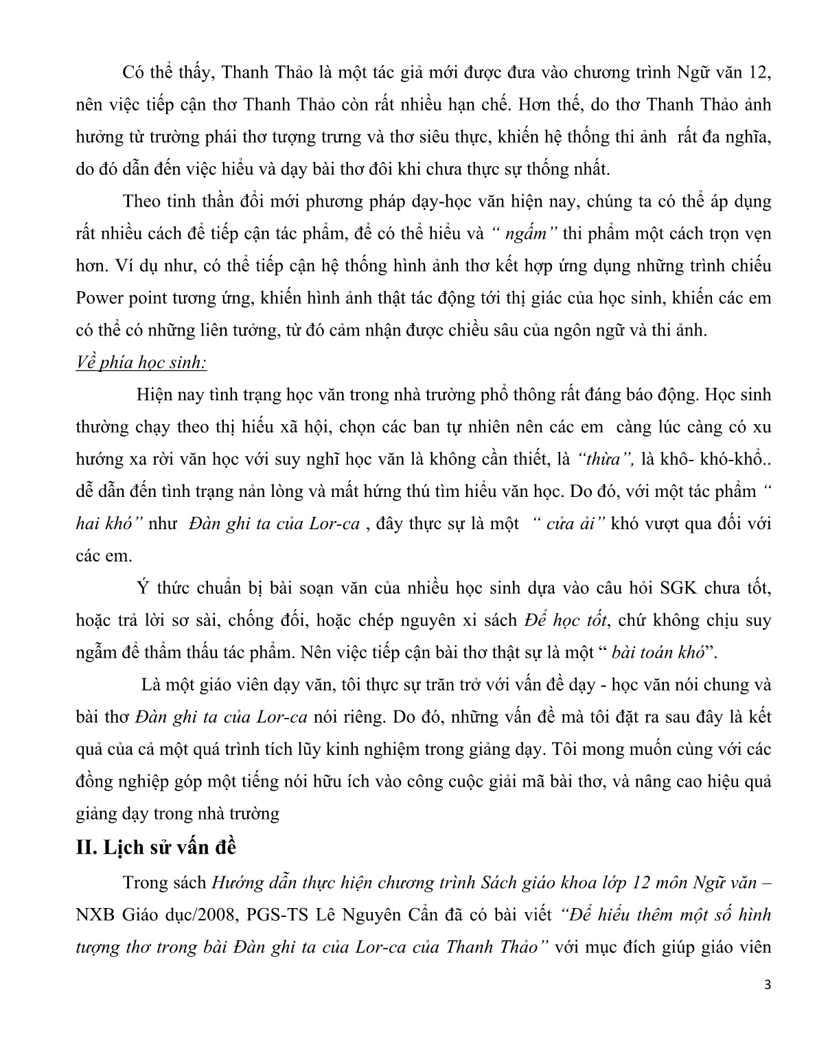 Sáng kiến kinh nghiệm Phân tích hệ thống thi ảnh trong bài thơ đàn ghi ta của Lor-ca (Thanh Thảo) trang 3