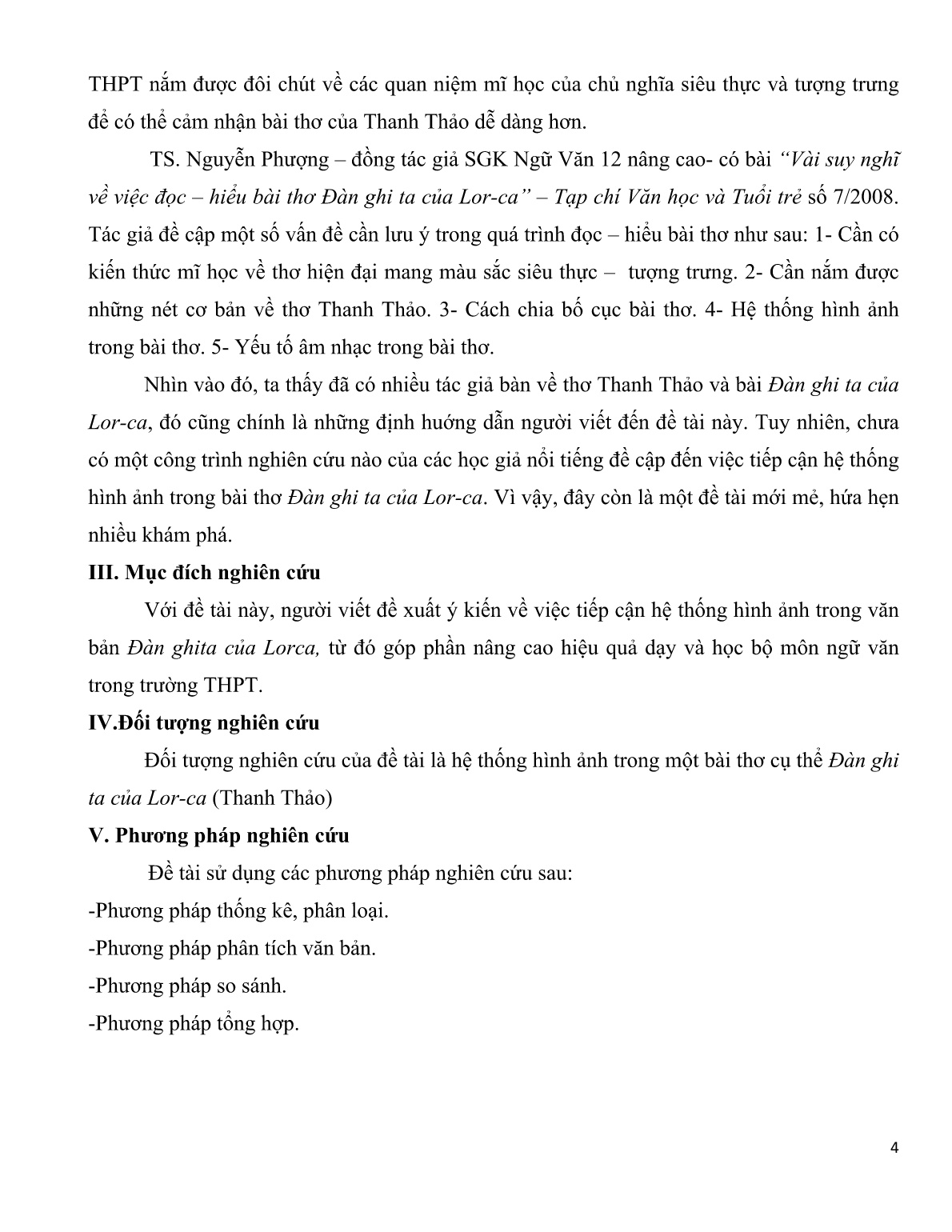 Sáng kiến kinh nghiệm Phân tích hệ thống thi ảnh trong bài thơ đàn ghi ta của Lor-ca (Thanh Thảo) trang 4