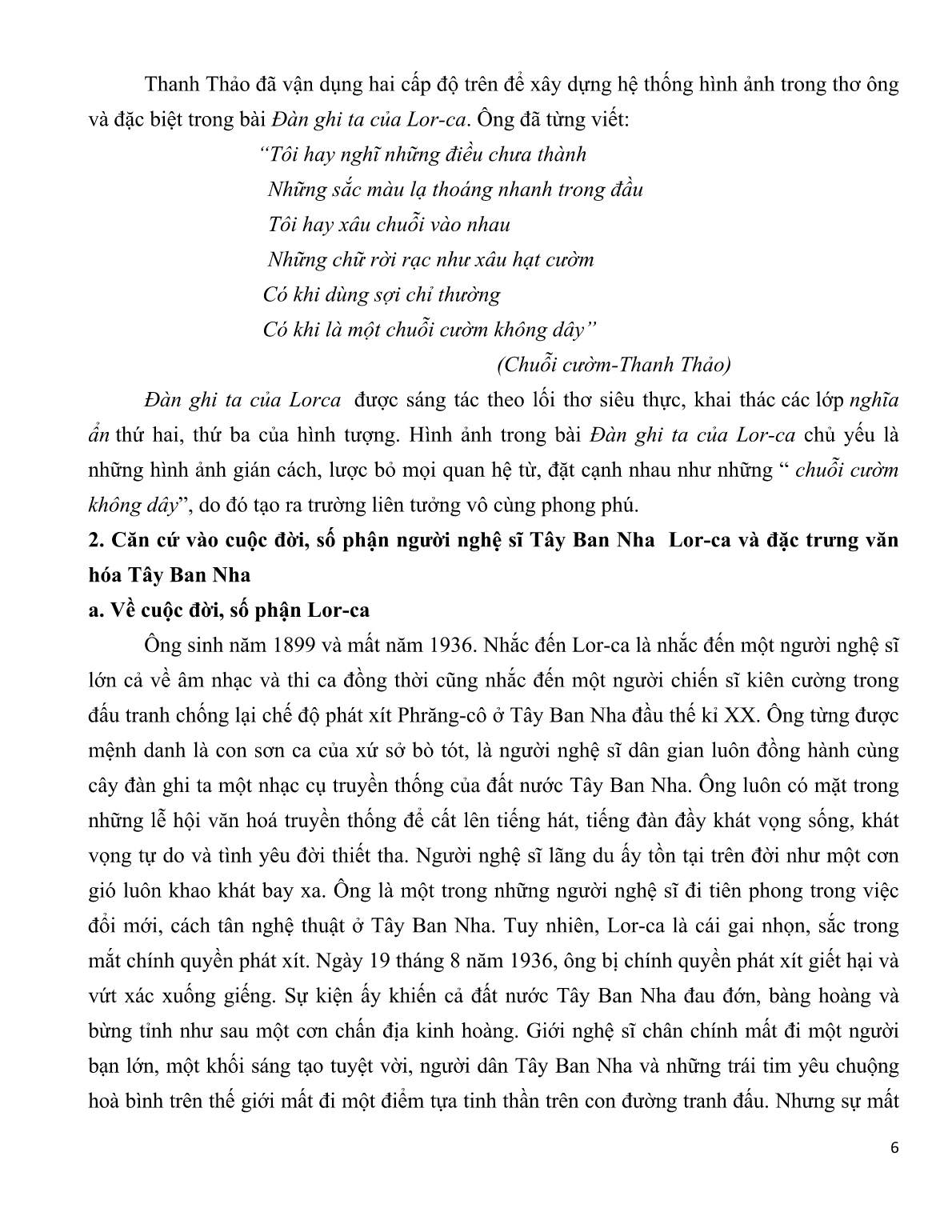 Sáng kiến kinh nghiệm Phân tích hệ thống thi ảnh trong bài thơ đàn ghi ta của Lor-ca (Thanh Thảo) trang 6