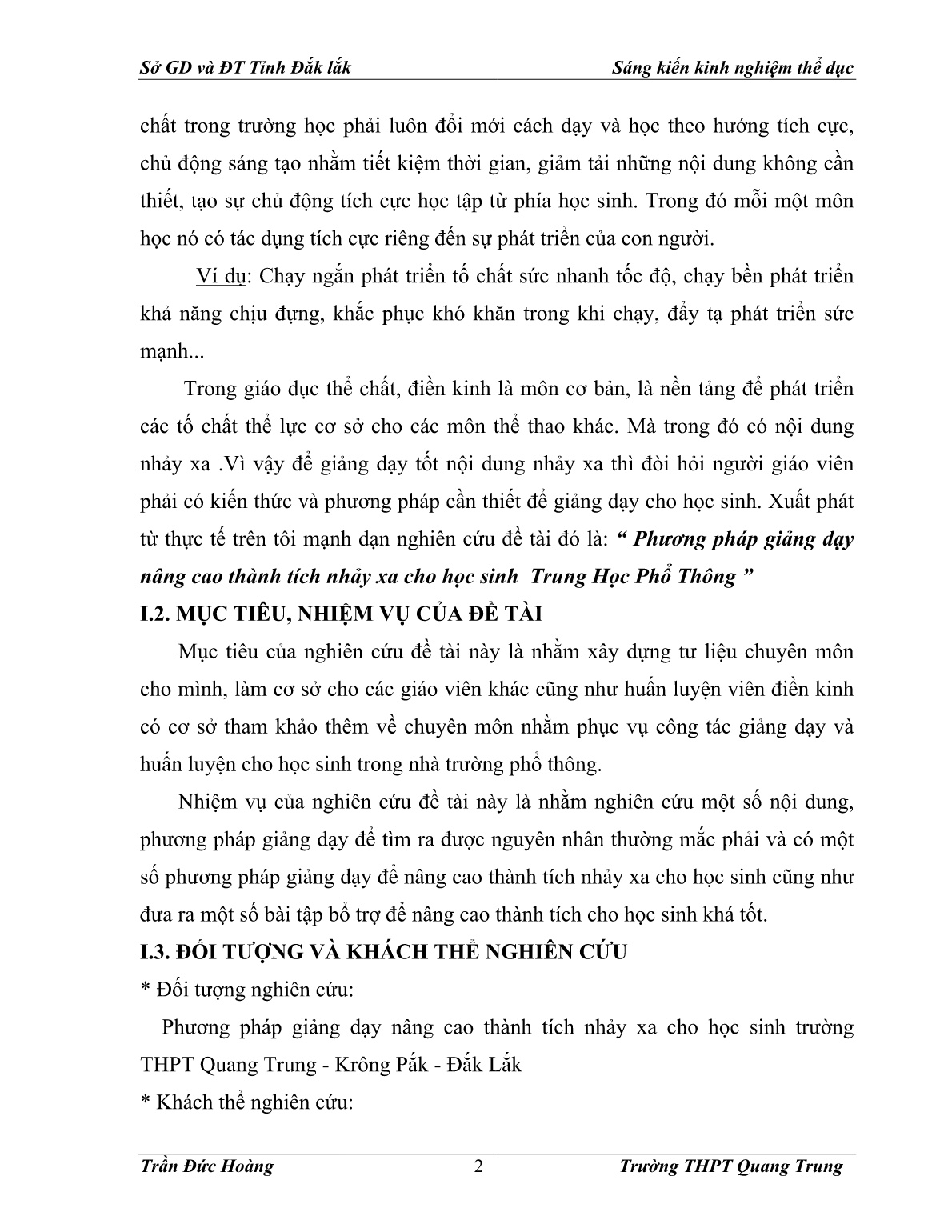 Sáng kiến kinh nghiệm Phương pháp giảng dạy nâng cao thành tích nhảy xa cho học sinh Trung Học Phổ Thông trang 2