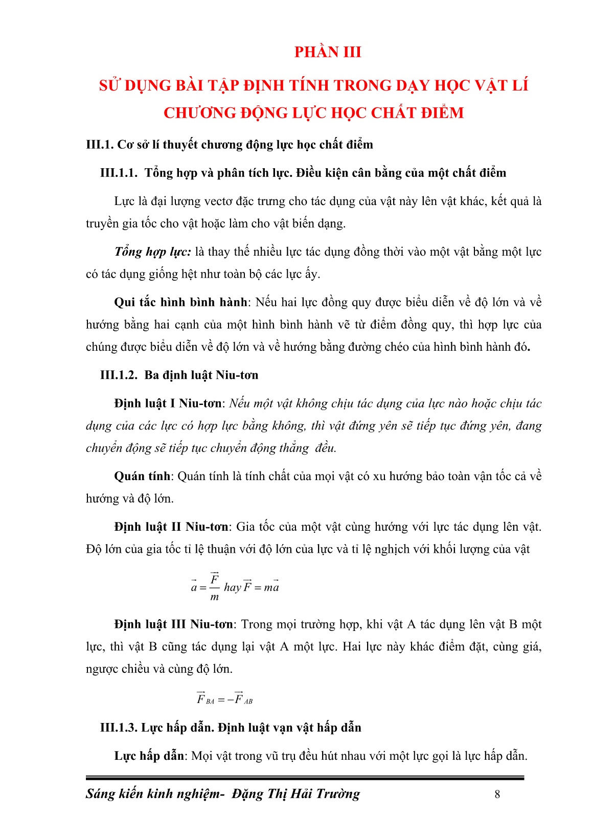 Sáng kiến kinh nghiệm Sử dụng bài tập định tính trong dạy học Vật lí chương Động lực học chất điểm trang 8
