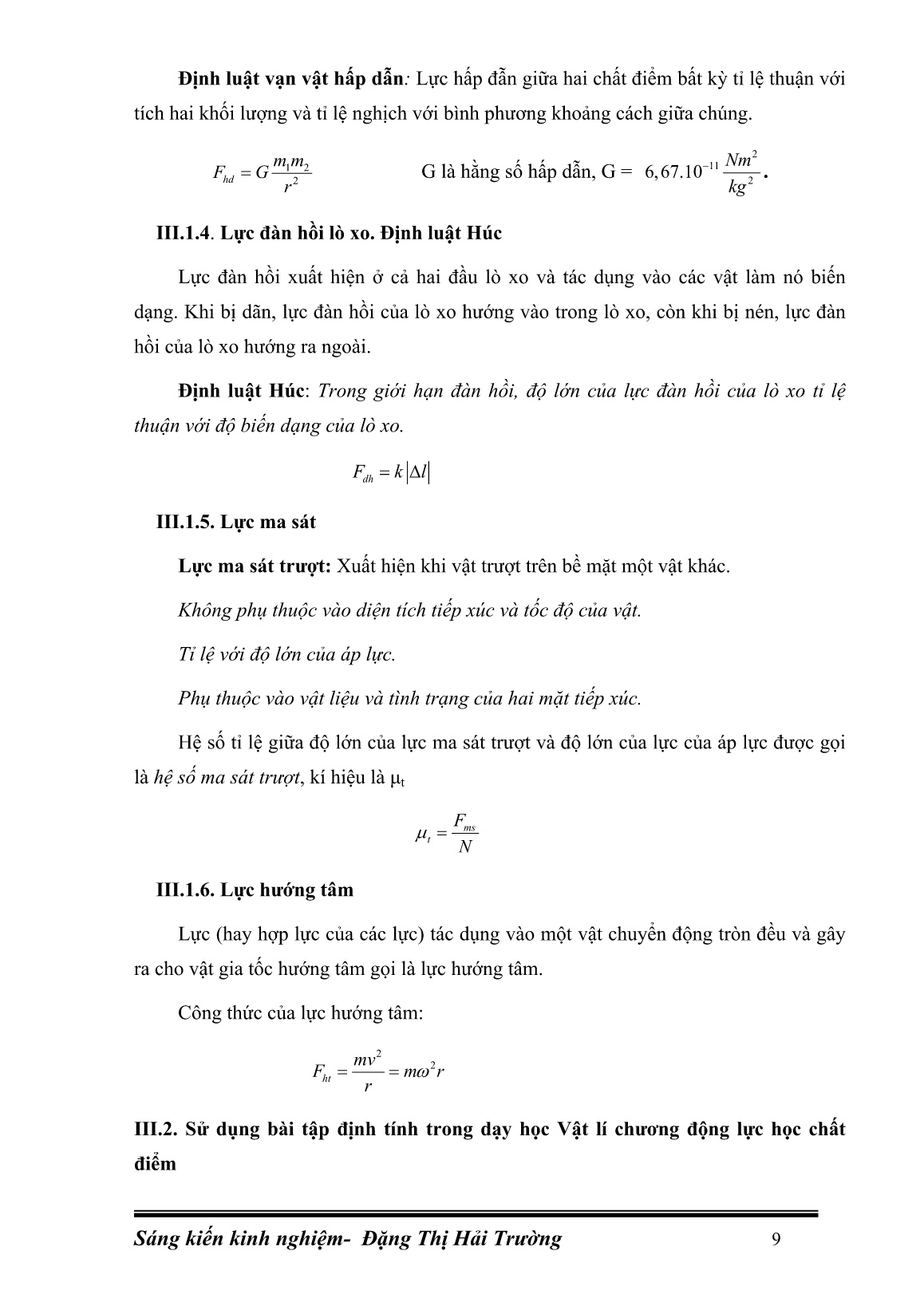 Sáng kiến kinh nghiệm Sử dụng bài tập định tính trong dạy học Vật lí chương Động lực học chất điểm trang 9