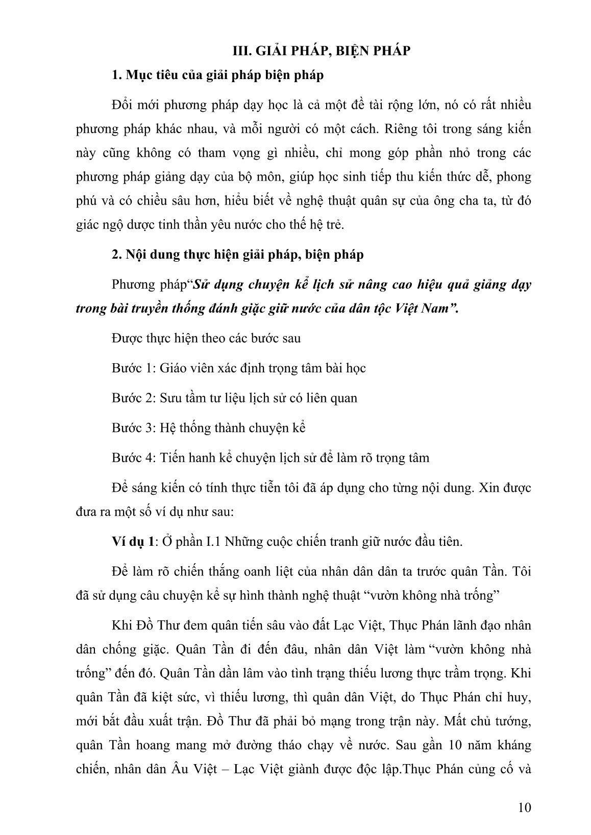 SKKN Sử dụng chuyện kể lịch sử để nâng cao hiệu quả giảng dạy trong bài truyền thống đánh giặc giữ nước của dân tộc Việt Nam trang 10
