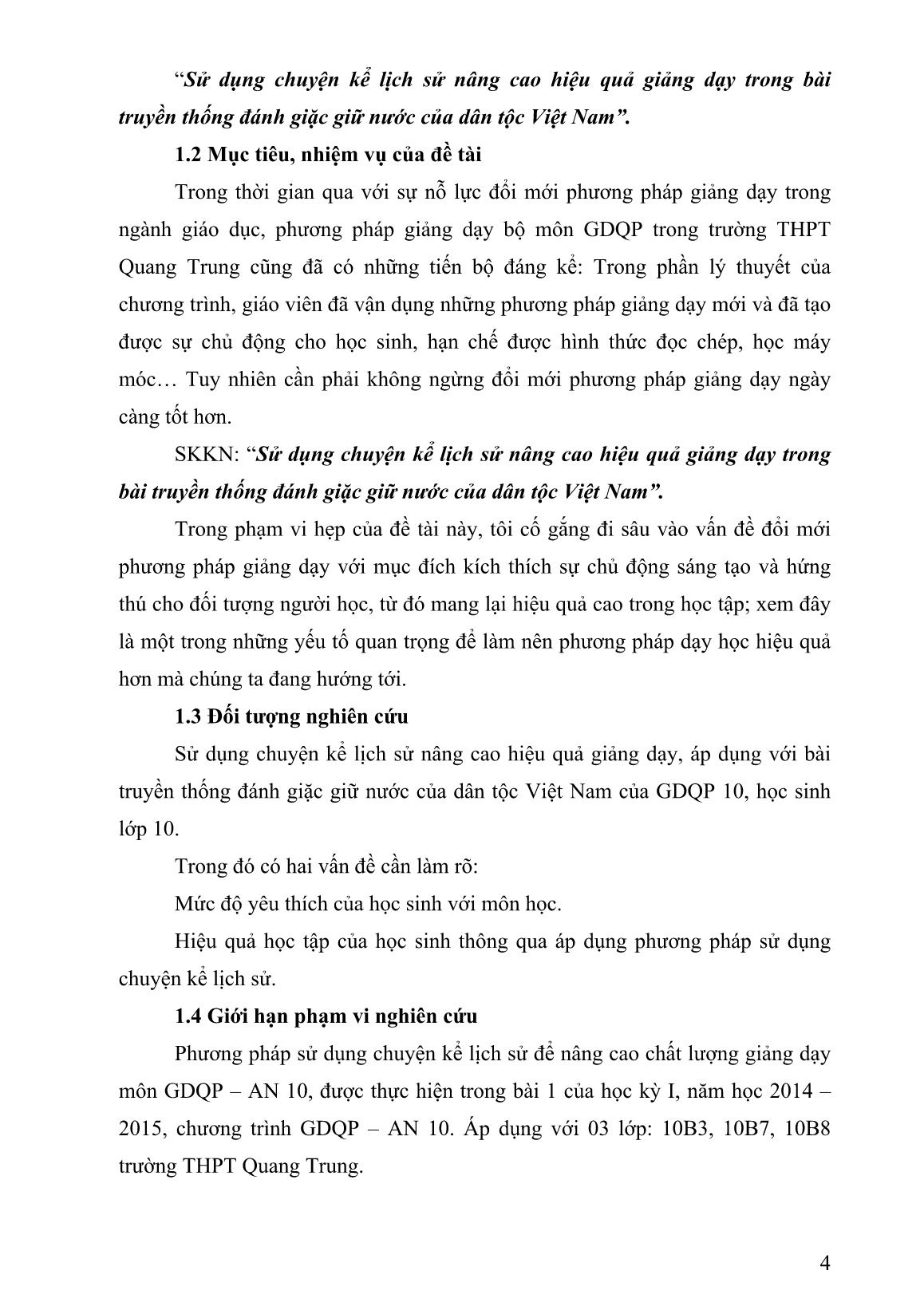 SKKN Sử dụng chuyện kể lịch sử để nâng cao hiệu quả giảng dạy trong bài truyền thống đánh giặc giữ nước của dân tộc Việt Nam trang 4