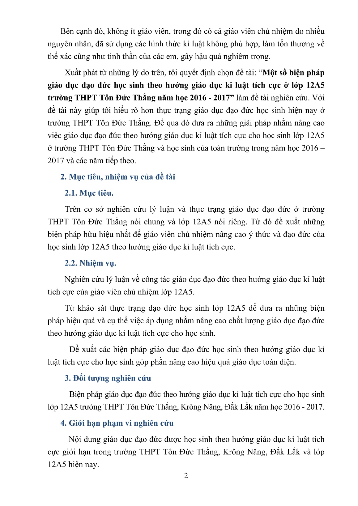SKKN Một số biện pháp giáo dục đạo đức học sinh theo hướng giáo dục kỉ luật tích cực ở Lớp 12A5 trường THPT Tôn Đức Thắng năm học 2016-2017 trang 2