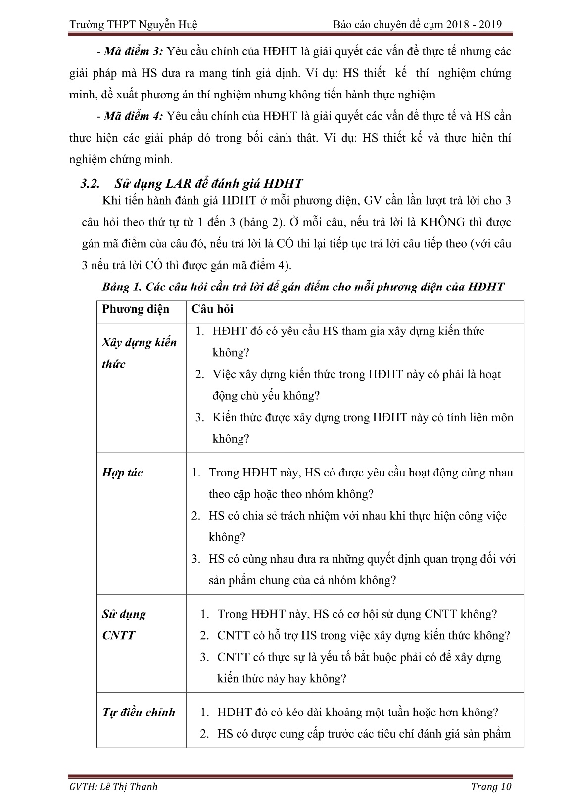 SKKN Sử dụng công cụ Learning Activity Rubric (LAR) vào thiết kế, đánh giá và cải tiến các hoạt động học tập trong dạy học chương động lực học chất điểm theo hướng phát triển năng lực học sinh trang 10